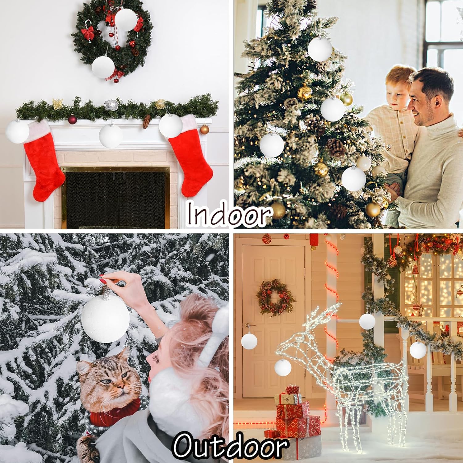 Large 4 in White Glitter Christmas Ornament Balls(4 Pcs),Xmas Sequin Christmas Ball,White Sparkly Hanging Ball Ornament for Tree Home Wedding Party Decor,Winter Theme Tree Decoration - Image 5