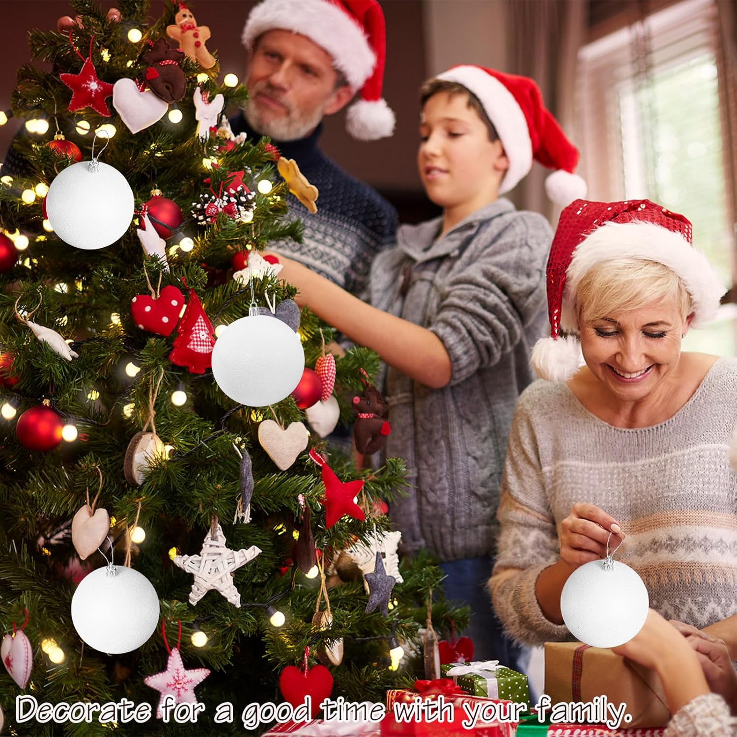 Large 4 in White Glitter Christmas Ornament Balls(4 Pcs),Xmas Sequin Christmas Ball,White Sparkly Hanging Ball Ornament for Tree Home Wedding Party Decor,Winter Theme Tree Decoration - Image 7