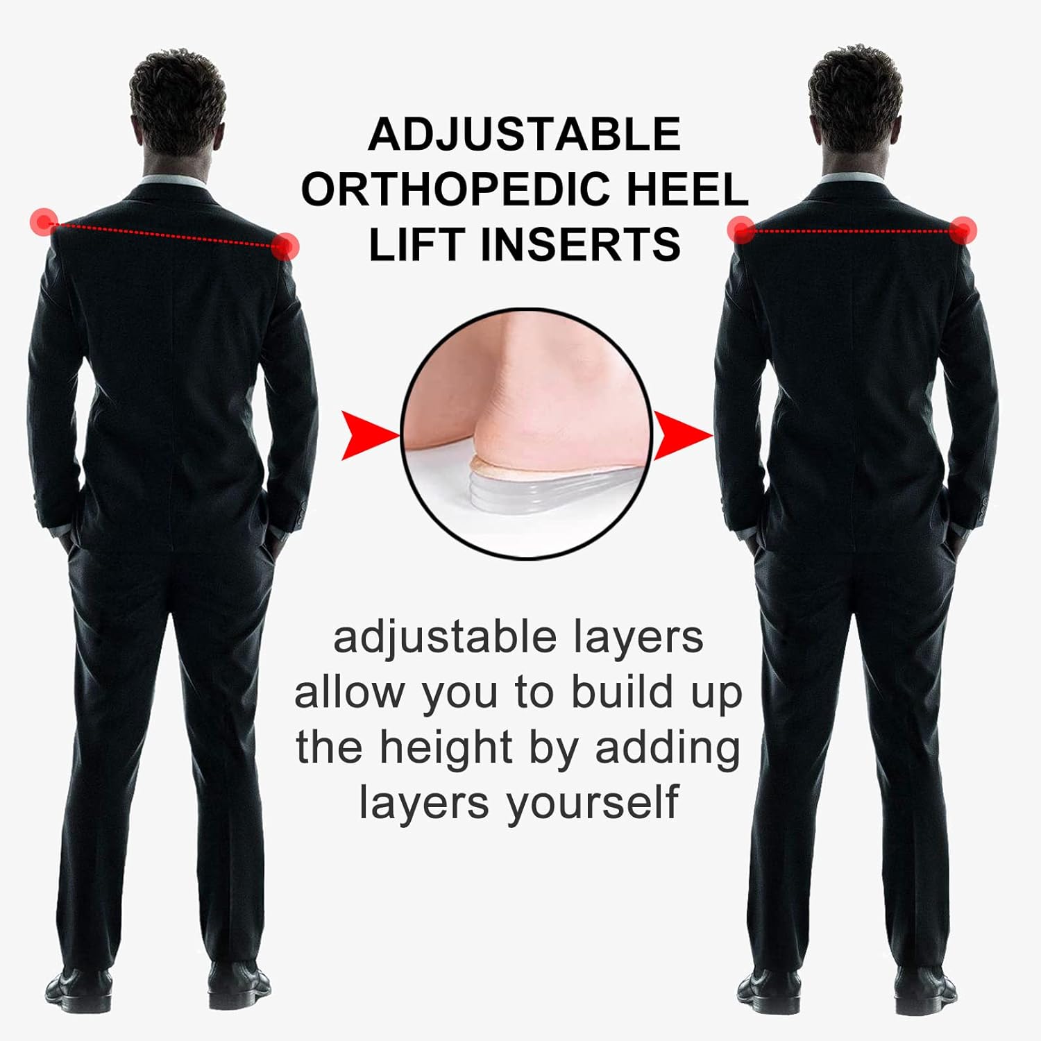 Adjustable Heel Lift Inserts 2 Pack Soft Silicone Height Increase Insoles Heel Lifts for Shoes 1/4