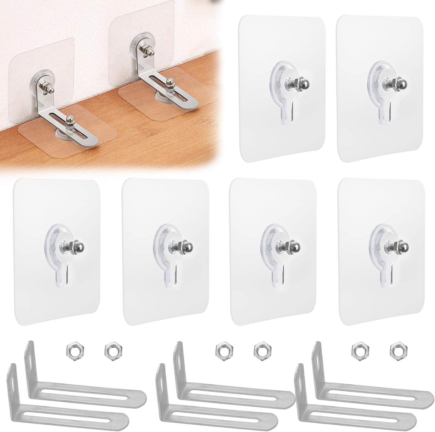 No Drill Furniture Anchors 6 Packs Anti Tip Furniture Straps Kit Adhesive Furniture Wall Anchors for Baby Proofing, Secure Bookcase Dresser Shelf Cabinet Wall - Image 1