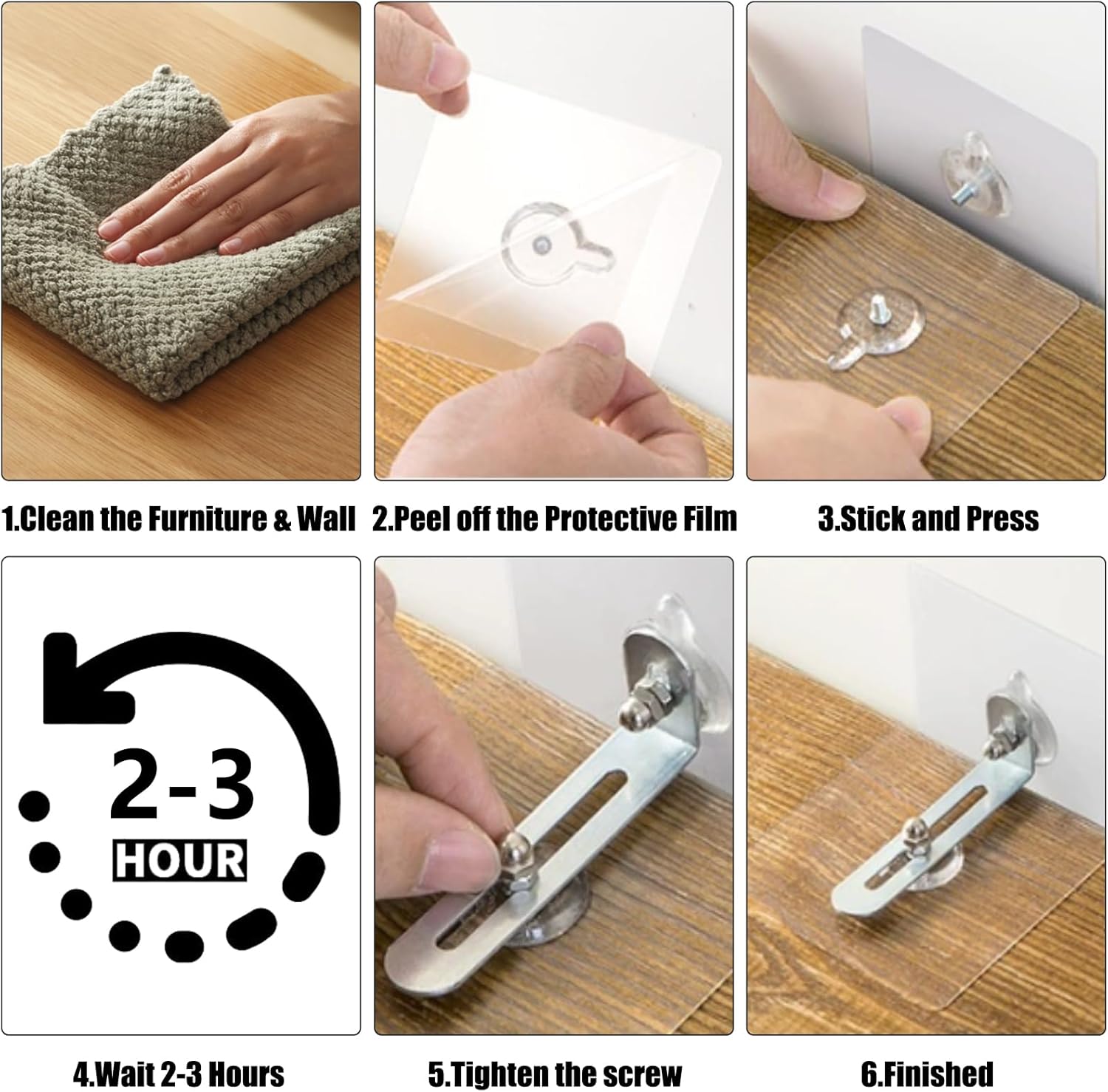 No Drill Furniture Anchors 6 Packs Anti Tip Furniture Straps Kit Adhesive Furniture Wall Anchors for Baby Proofing, Secure Bookcase Dresser Shelf Cabinet Wall - Image 3
