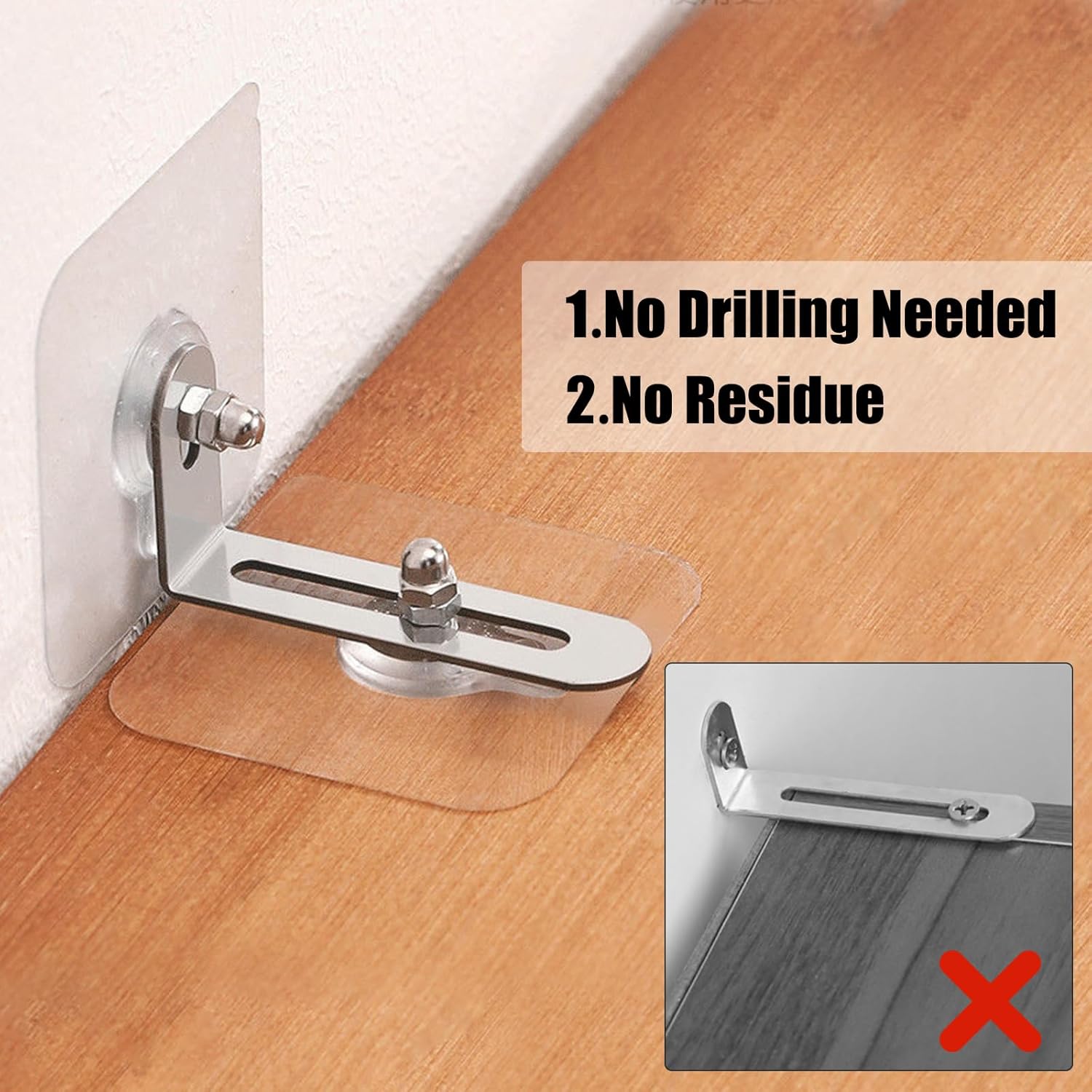 No Drill Furniture Anchors 6 Packs Anti Tip Furniture Straps Kit Adhesive Furniture Wall Anchors for Baby Proofing, Secure Bookcase Dresser Shelf Cabinet Wall - Image 5