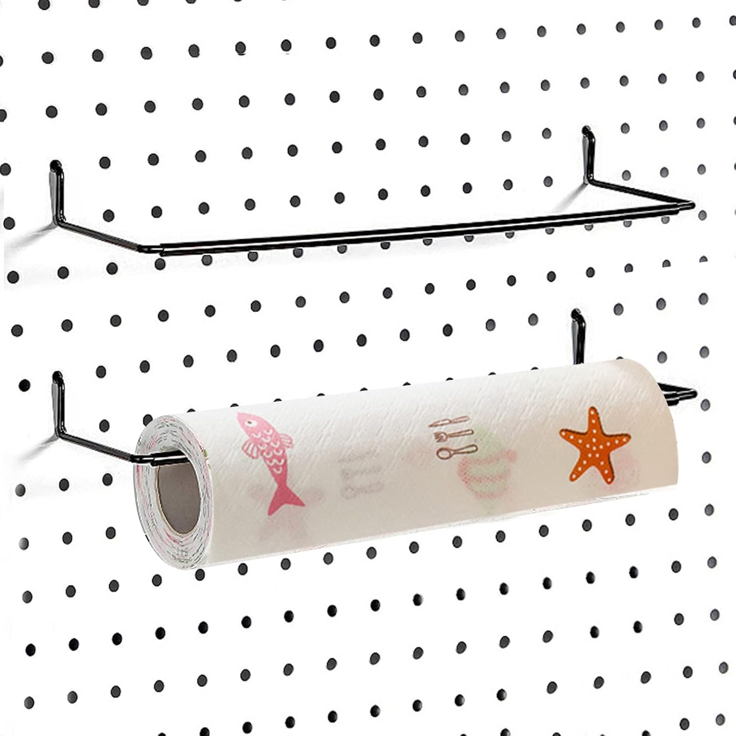 2 Pack Pegboard Towel Holder Pegboard Hooks for Paper Towels, Kitchen Towels, Stickers, Tapes Great Peg Board Organizer Accessories for Workshop, Garage, Kitchen - Image 1