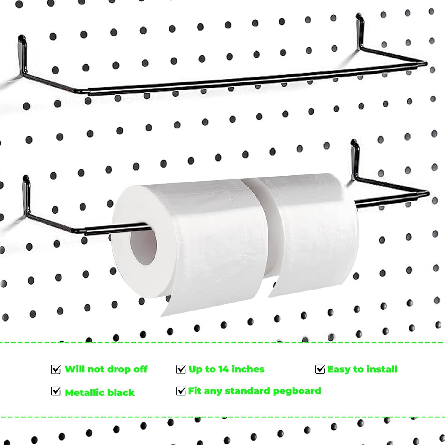 2 Pack Pegboard Towel Holder Pegboard Hooks for Paper Towels, Kitchen Towels, Stickers, Tapes Great Peg Board Organizer Accessories for Workshop, Garage, Kitchen - Image 3