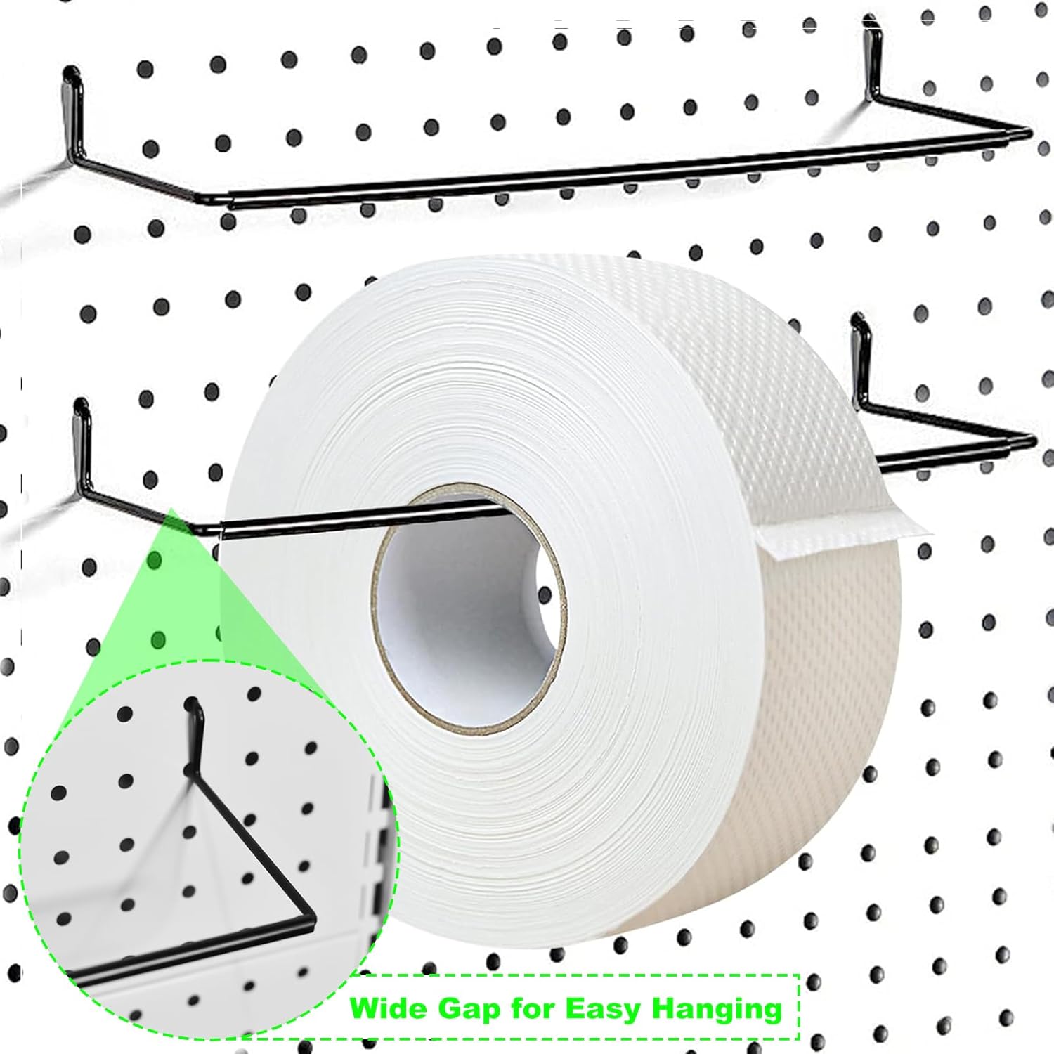 2 Pack Pegboard Towel Holder Pegboard Hooks for Paper Towels, Kitchen Towels, Stickers, Tapes Great Peg Board Organizer Accessories for Workshop, Garage, Kitchen - Image 4