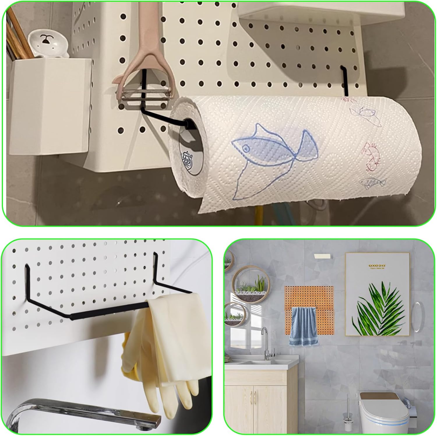 2 Pack Pegboard Towel Holder Pegboard Hooks for Paper Towels, Kitchen Towels, Stickers, Tapes Great Peg Board Organizer Accessories for Workshop, Garage, Kitchen - Image 7