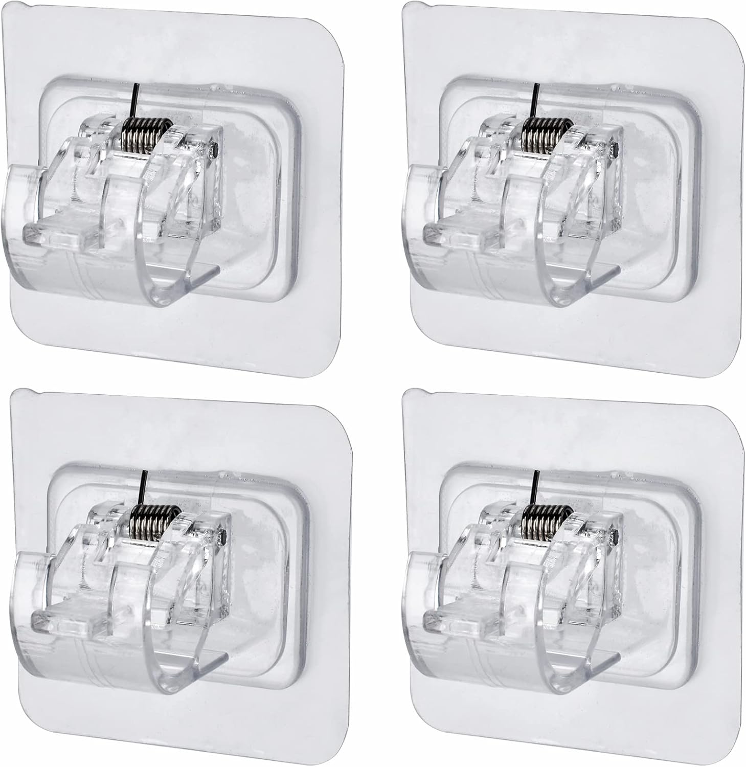 4PCS No Drill Curtain Rod Brackets, Self Adhesive Curtain Rod Holder Hooks, Nail Free Adjustable Curtain Rod Hooks Curtain Hangers Wall Mount Holder for Bathroom Kitchen Home Bathroom & Hotel - Image 1