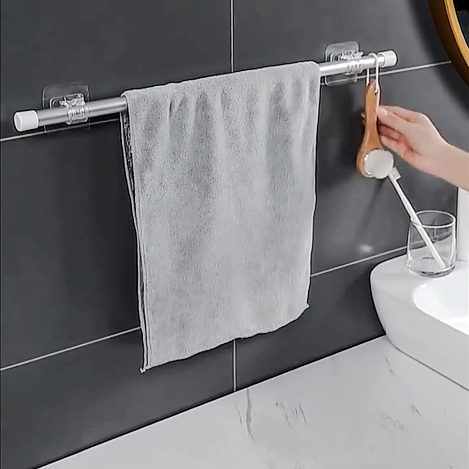 4PCS No Drill Curtain Rod Brackets, Self Adhesive Curtain Rod Holder Hooks, Nail Free Adjustable Curtain Rod Hooks Curtain Hangers Wall Mount Holder for Bathroom Kitchen Home Bathroom & Hotel - Image 4