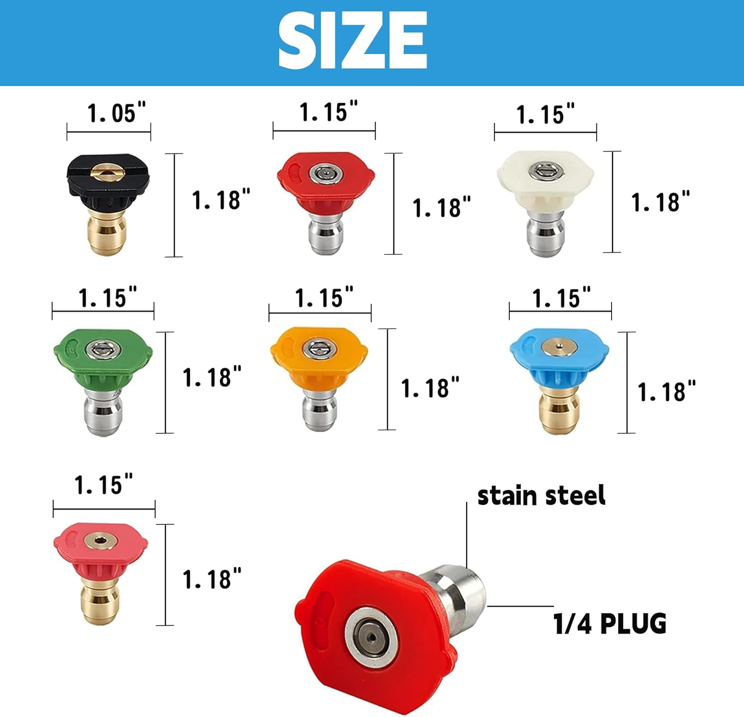 Pressure Washer Tips, Pressure Washer Nozzle Tip with Holder, 7 Nozzle Tips, 1/4 Inch Quick Connect, 4000 PSI - Image 3