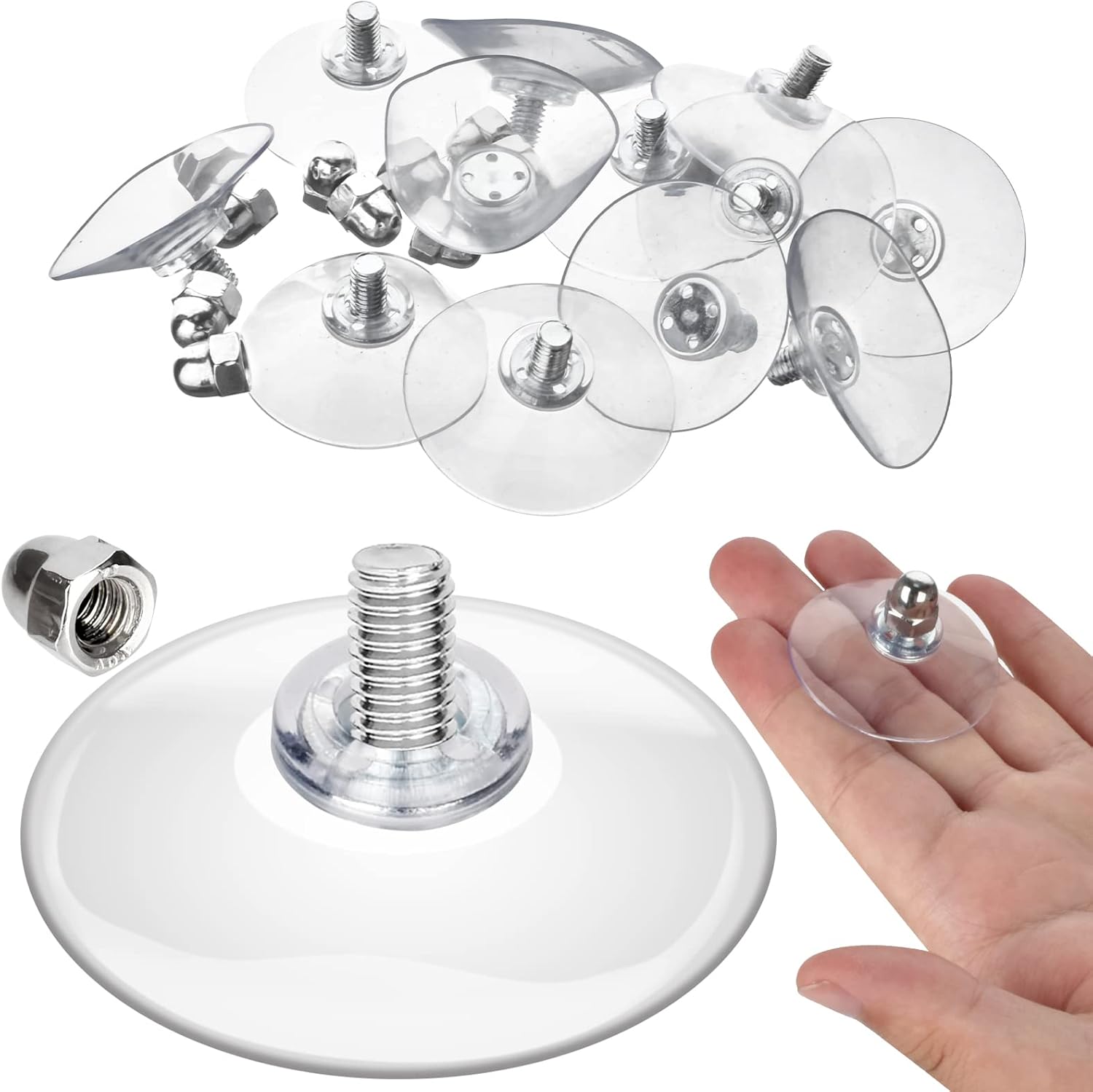 Storage Hook - 12 Pack Suction Cups with Screws, Extra Strong Adhesive, Rust Resistant, for Glass, Wall, Door, Bathroom, Kitchen, Outdoor, 1.7
