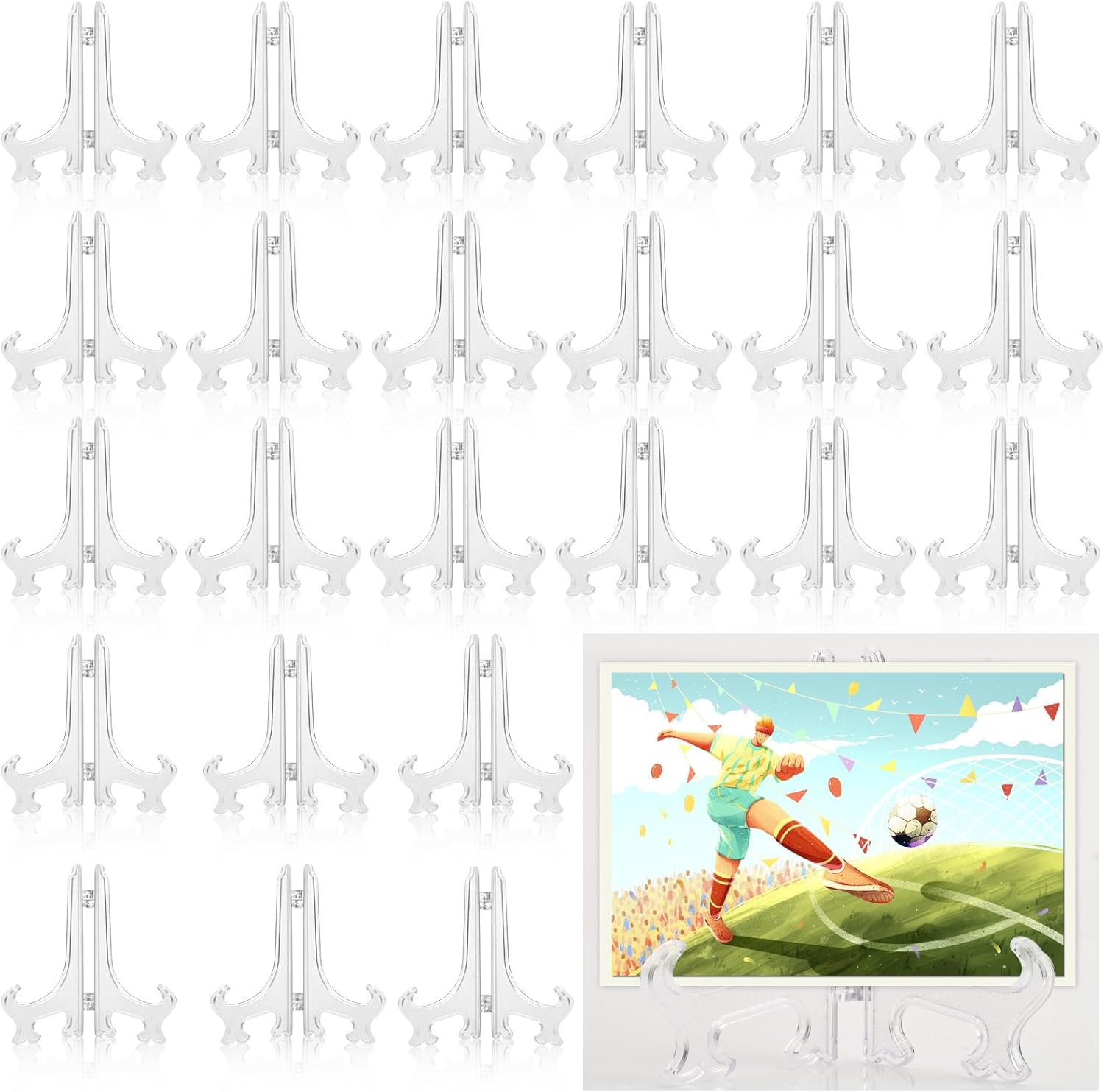 25 Pack Acrylic Easel Stand 3 Inch Clear Plastic Easels Plate Holders Mini Easels Display Stand for Photos, Sports Cards, Baseball Card, Coins, Small Items - Image 1