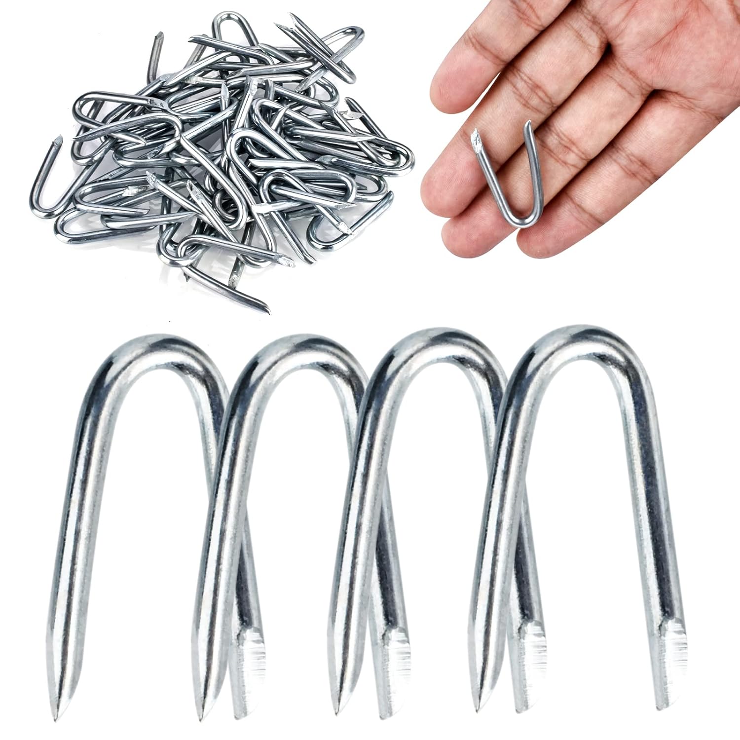 Steel Wire Fencing Staples 50Pcs Galvanized U Shaped Nails 1-1/4'' for Wire Mesh & Woven Fencing, Fence Post - Image 1