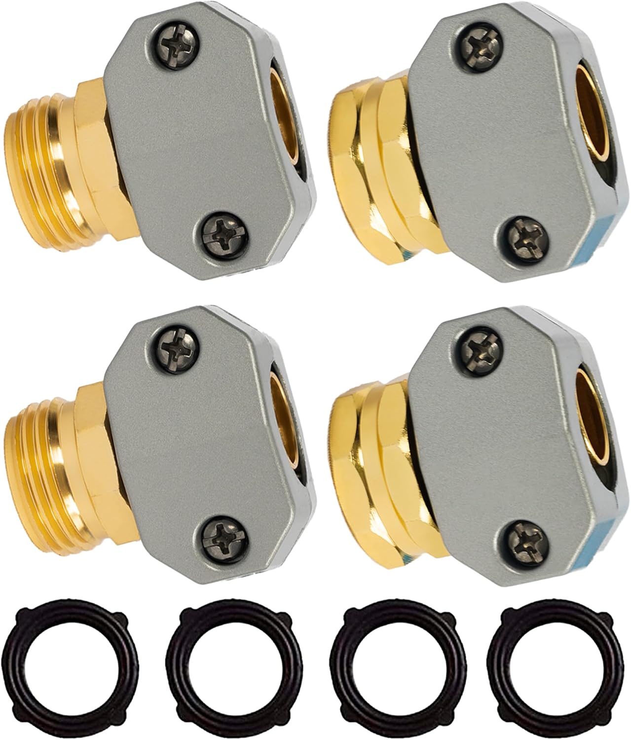 Garden Hose Repair Kit, 2 Sets Aluminum Alloy Garden Hose End Mender, Male and Female Water Hose Repair Fittings, Fit 5/8