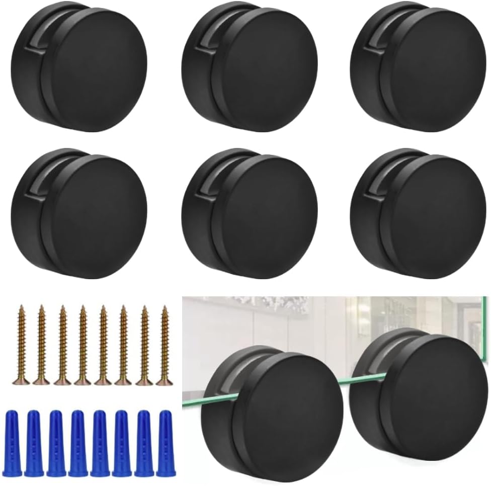 Black Frameless Mirror Mounting Hardware Kit Zinc Alloy Mirror Holders Mirror Mounting Brackets Glass Clips Clamps Bathroom Mirrors Supporting Sheet Fits for 3-5mm Thick Glass (8 Pack) - Image 1