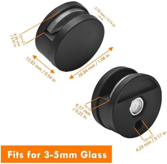 Black Frameless Mirror Mounting Hardware Kit Zinc Alloy Mirror Holders Mirror Mounting Brackets Glass Clips Clamps Bathroom Mirrors Supporting Sheet Fits for 3-5mm Thick Glass (8 Pack) - Image 5