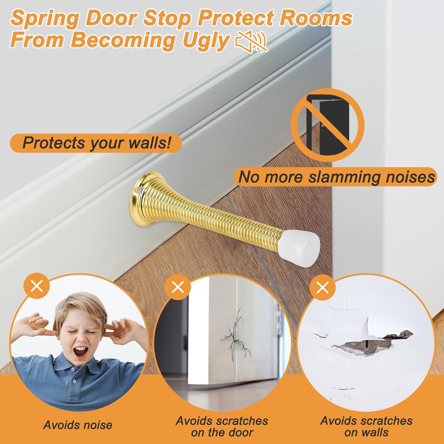 Spring Door Stoppers, 12 Pack Door Stops Wall Protector, Doorstops for Inside Door with 6 Rubber Bumper (Gold) - Image 2