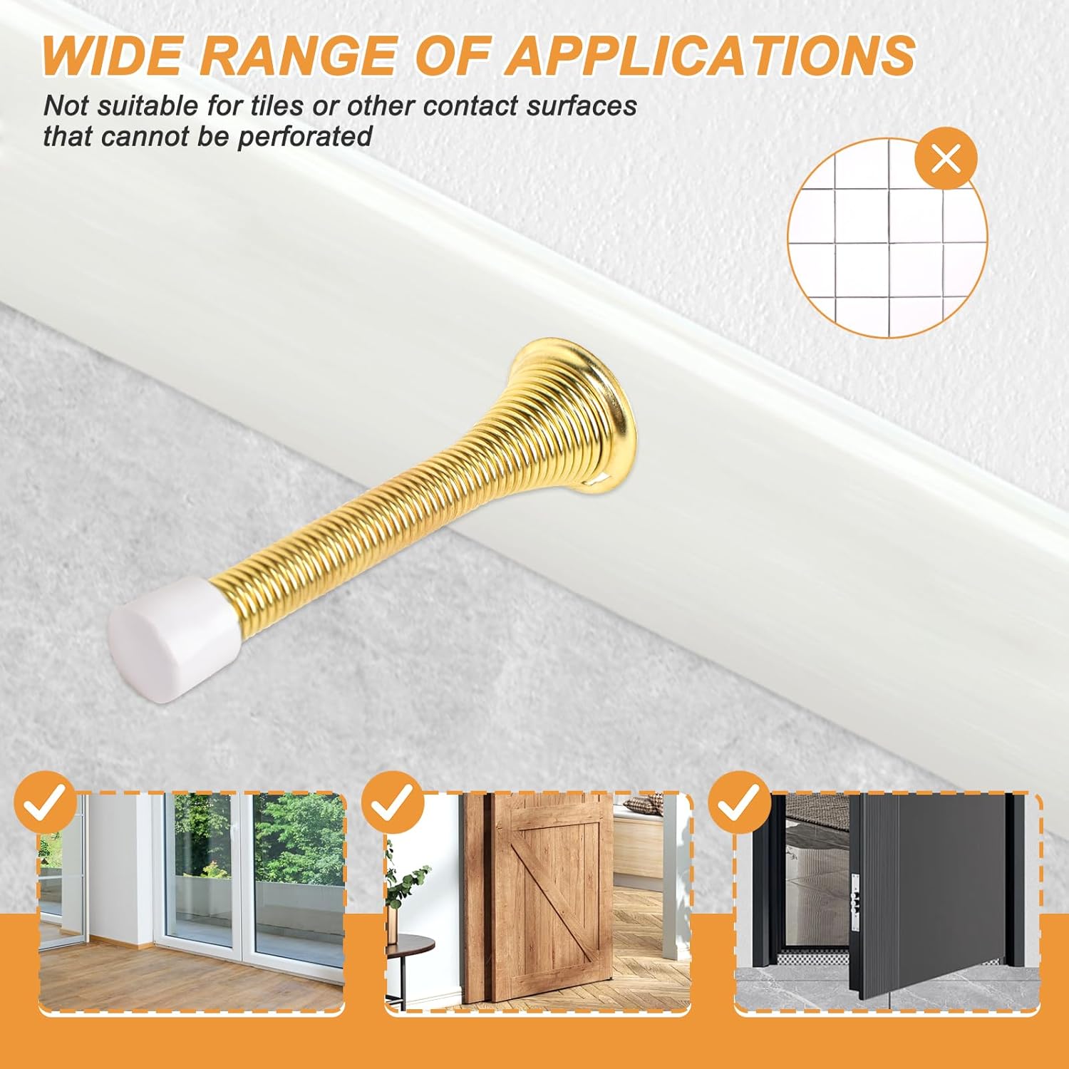 Spring Door Stoppers, 12 Pack Door Stops Wall Protector, Doorstops for Inside Door with 6 Rubber Bumper (Gold) - Image 4