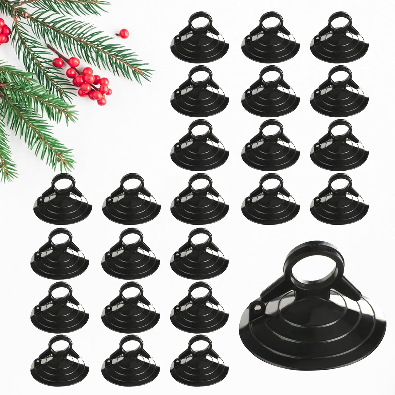 Suction Cups with Loops 24Pcs Window Suckers with Ring Car Glass Windshield Sunshade Suction Cups Aquarium Heater Suction Cups Glass Suction Pads for Seasonal Xmas Decorations (Black) - Image 1