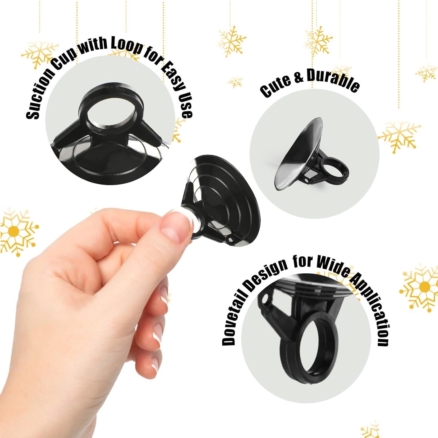 Suction Cups with Loops 24Pcs Window Suckers with Ring Car Glass Windshield Sunshade Suction Cups Aquarium Heater Suction Cups Glass Suction Pads for Seasonal Xmas Decorations (Black) - Image 3