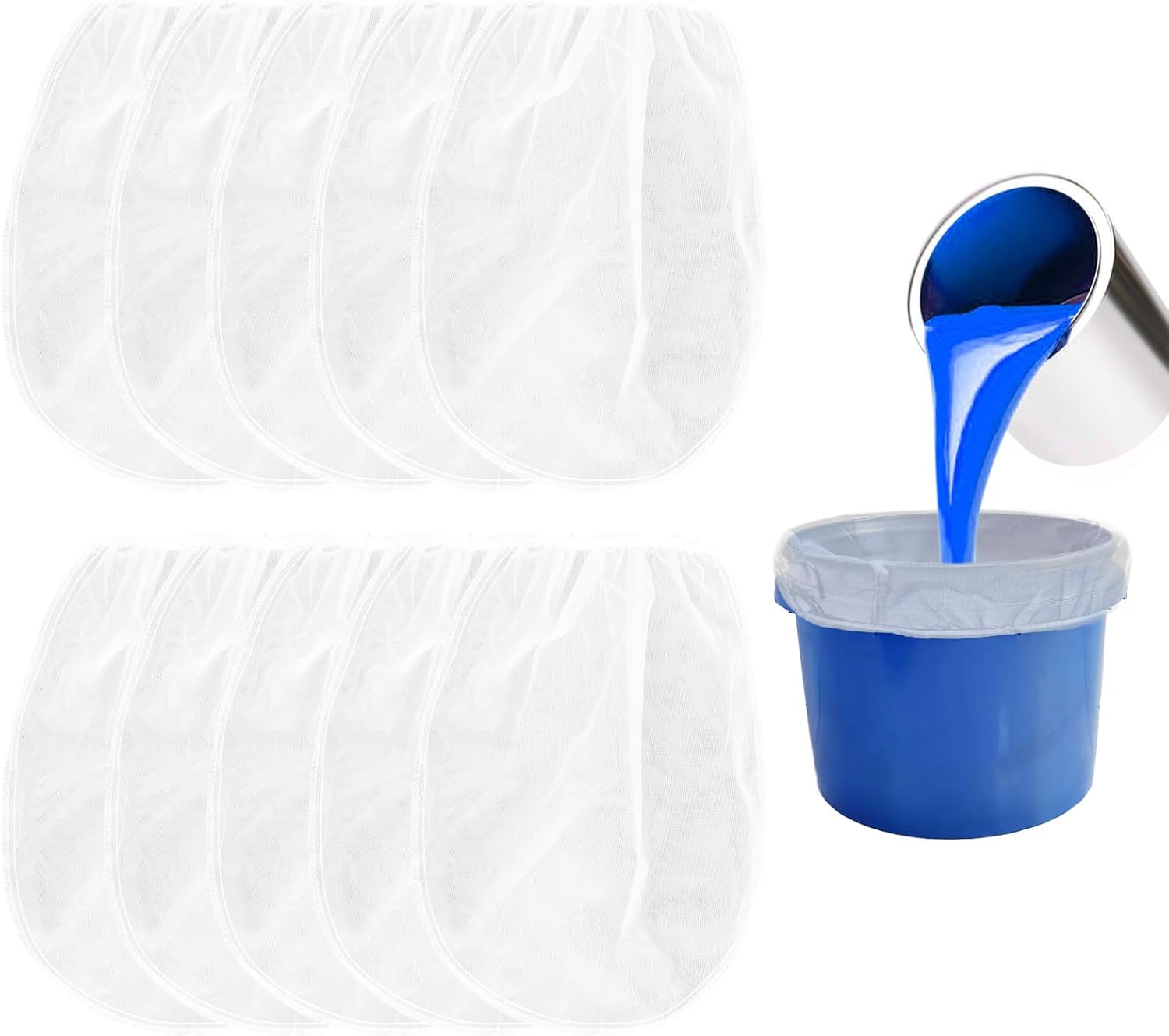 Paint Strainer Bag, 1 Gallon Paint Filter Strainer with Elastic Drawstring, Nylon Mesh Filter White Fine Mesh Bag for Paint Gardening, 10 Pack - Image 1