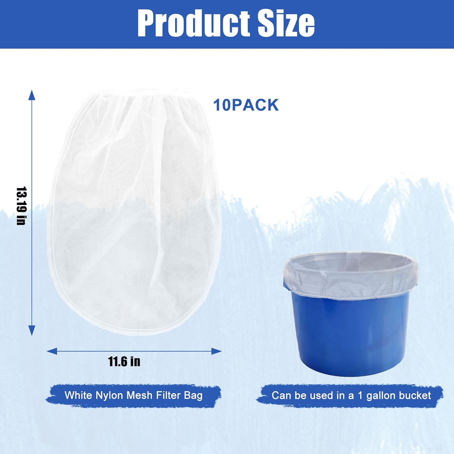 Paint Strainer Bag, 1 Gallon Paint Filter Strainer with Elastic Drawstring, Nylon Mesh Filter White Fine Mesh Bag for Paint Gardening, 10 Pack - Image 2