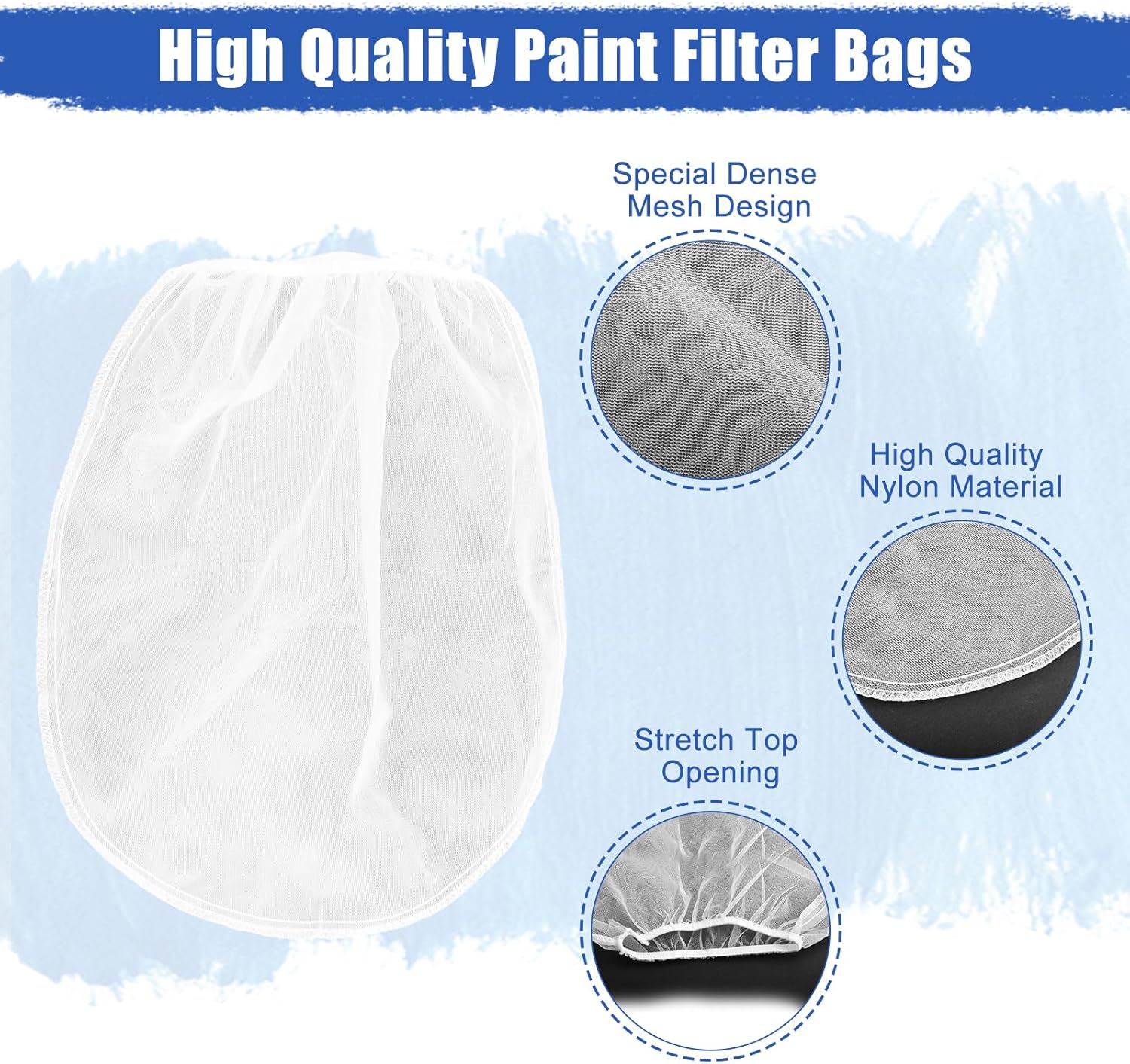 Paint Strainer Bag, 1 Gallon Paint Filter Strainer with Elastic Drawstring, Nylon Mesh Filter White Fine Mesh Bag for Paint Gardening, 10 Pack - Image 3