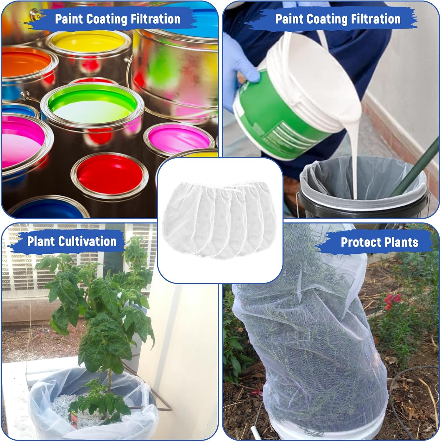 Paint Strainer Bag, 1 Gallon Paint Filter Strainer with Elastic Drawstring, Nylon Mesh Filter White Fine Mesh Bag for Paint Gardening, 10 Pack - Image 6