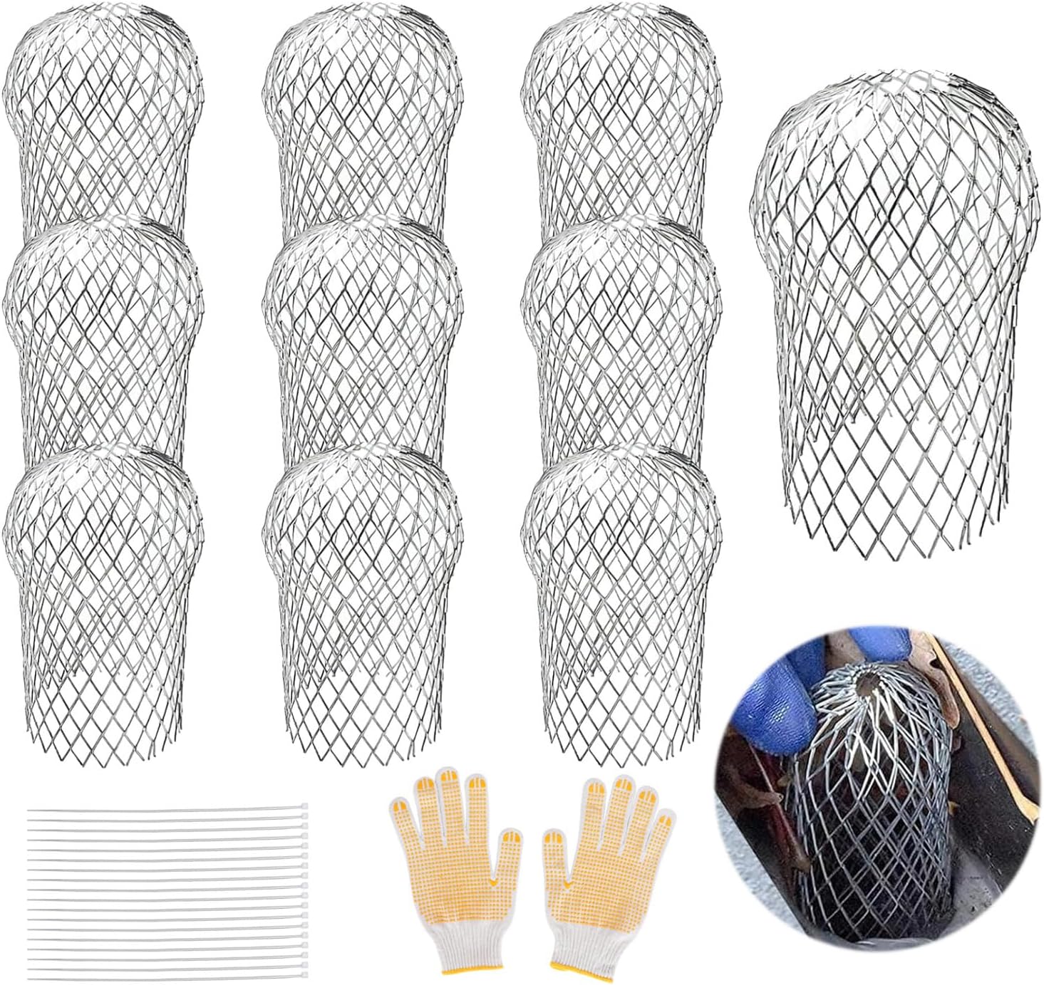10Pcs Gutter Downspout Guards 3.5 Inch Aluminum Leaf Filter Strainer Expandable Gutter Downspout Protector for Preventing Blockage Leaves Debris - Image 1