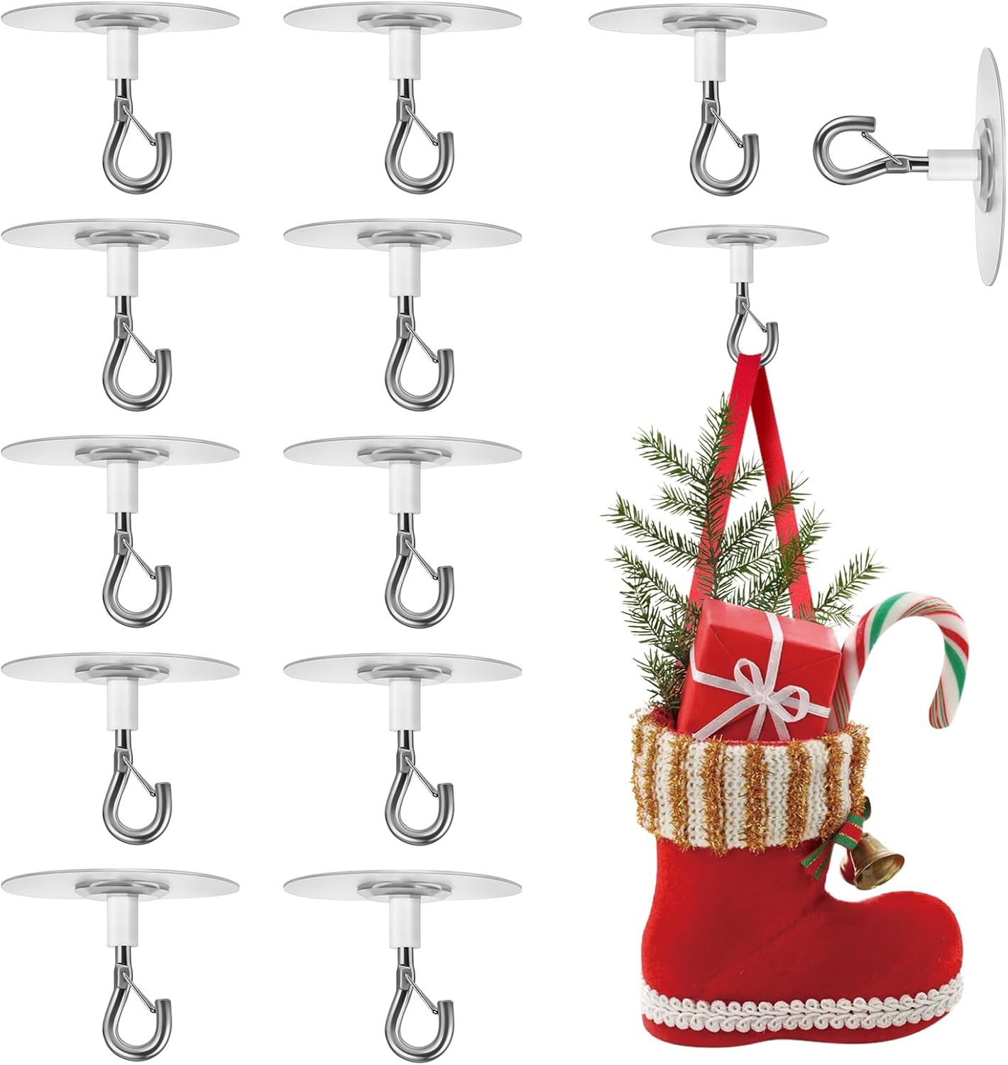 12 Pcs No Hole Adhesive Ceiling Hooks No Drill Ceiling Hanging Hook for Hanging Light Plants Lanterns Wind Chime Hanger Sticky Eye Hooks for Baby Mobile Curtain - Image 1