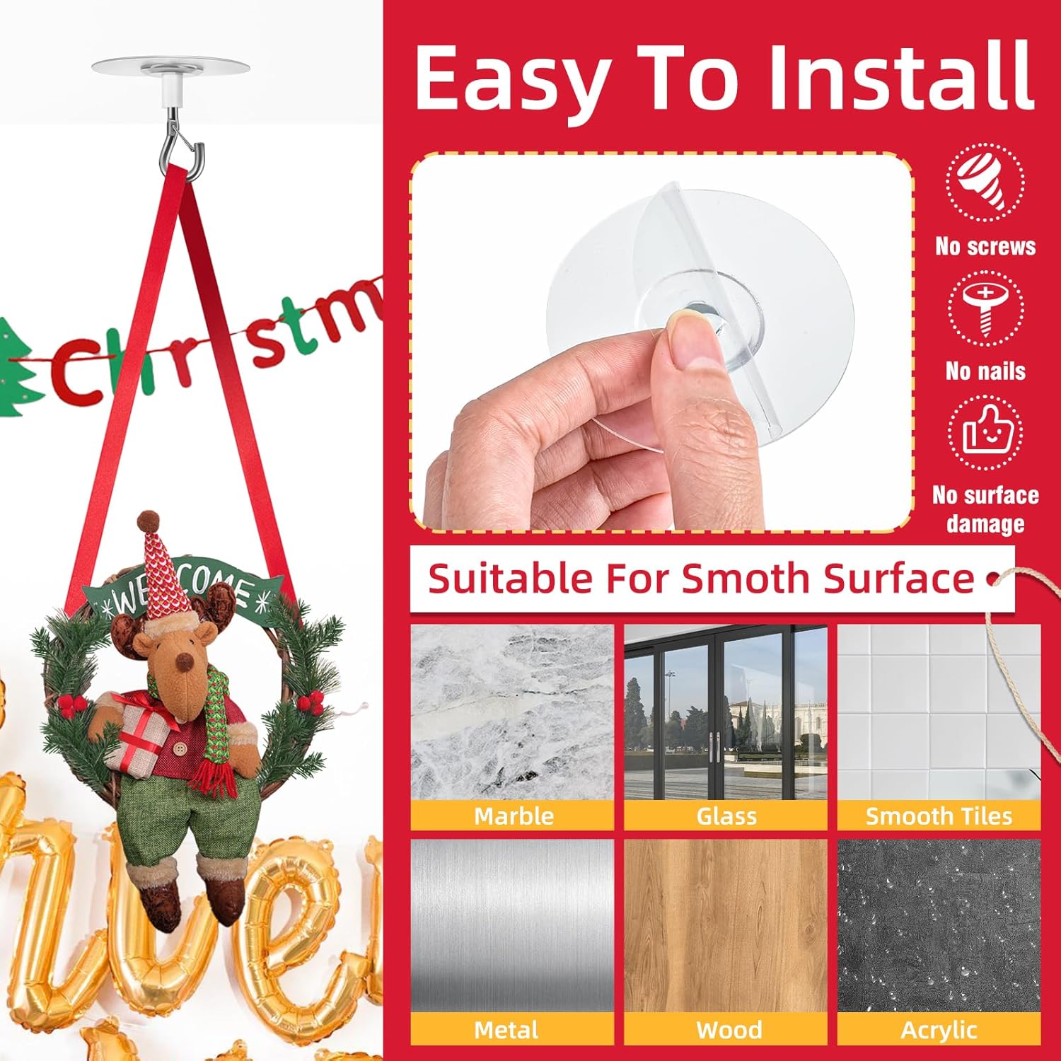 12 Pcs No Hole Adhesive Ceiling Hooks No Drill Ceiling Hanging Hook for Hanging Light Plants Lanterns Wind Chime Hanger Sticky Eye Hooks for Baby Mobile Curtain - Image 3