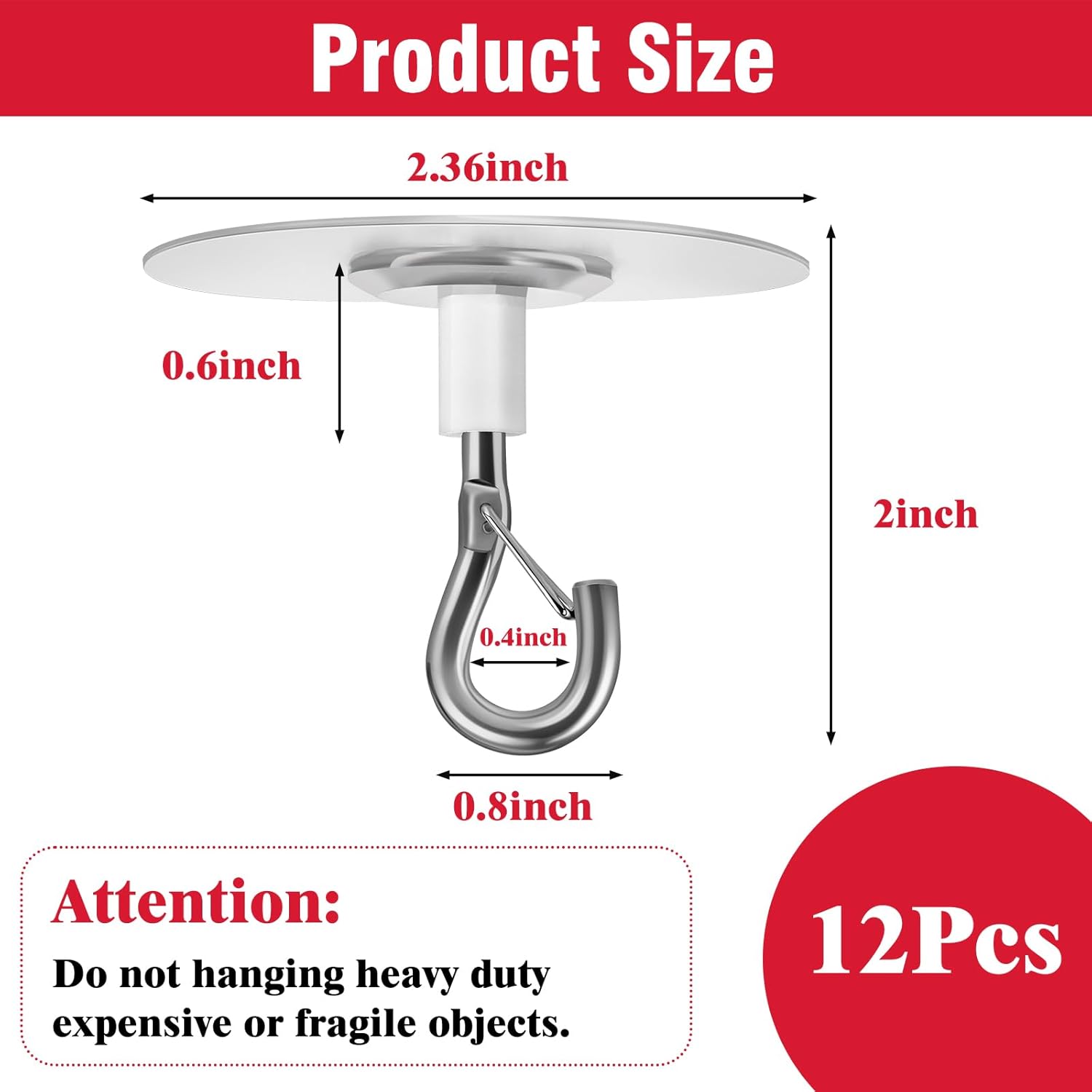 12 Pcs No Hole Adhesive Ceiling Hooks No Drill Ceiling Hanging Hook for Hanging Light Plants Lanterns Wind Chime Hanger Sticky Eye Hooks for Baby Mobile Curtain - Image 4