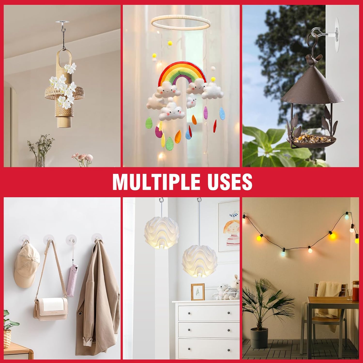 12 Pcs No Hole Adhesive Ceiling Hooks No Drill Ceiling Hanging Hook for Hanging Light Plants Lanterns Wind Chime Hanger Sticky Eye Hooks for Baby Mobile Curtain - Image 6