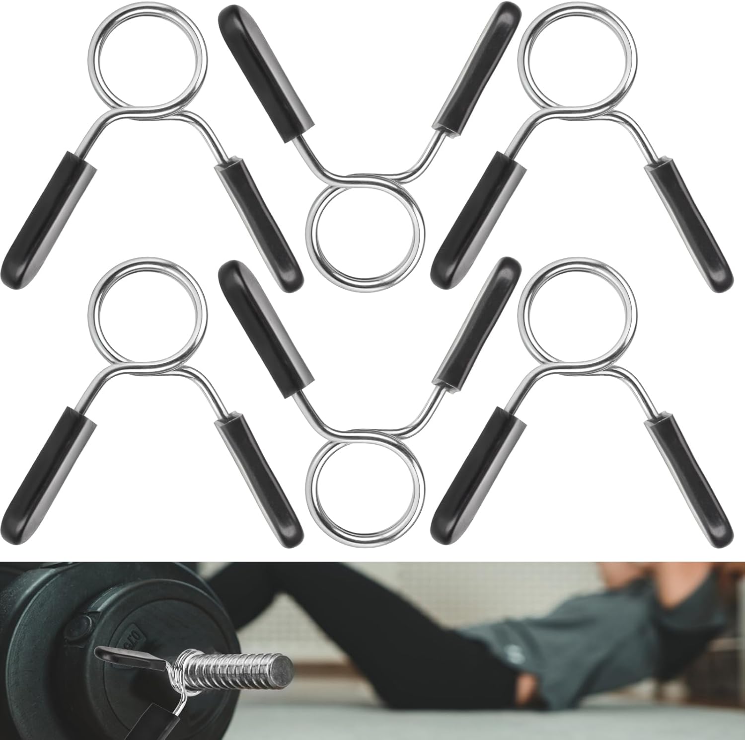 Spring Clip Collars 1 Inch Olympic Barbell Clamps Dumbbell Clips Weight Bar Clips for Weightlifting, Powerlifting, Strength Training - Image 1