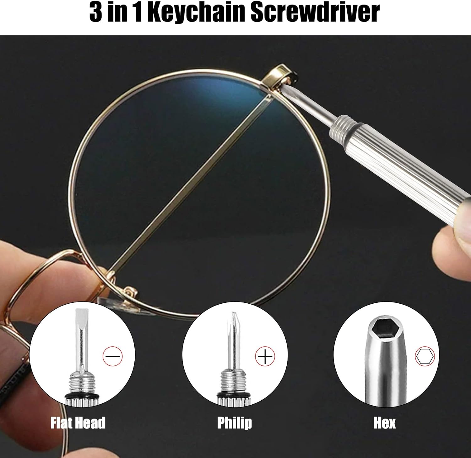 12 Pcs Keychain Eyeglass Screwdriver 3 in 1 Screwdriver Key Steel Eyeglass Screwdriver Eyeglass Screwdriver Repair Kit with Keychain Portable Screwdriver Hand Tools - Image 3