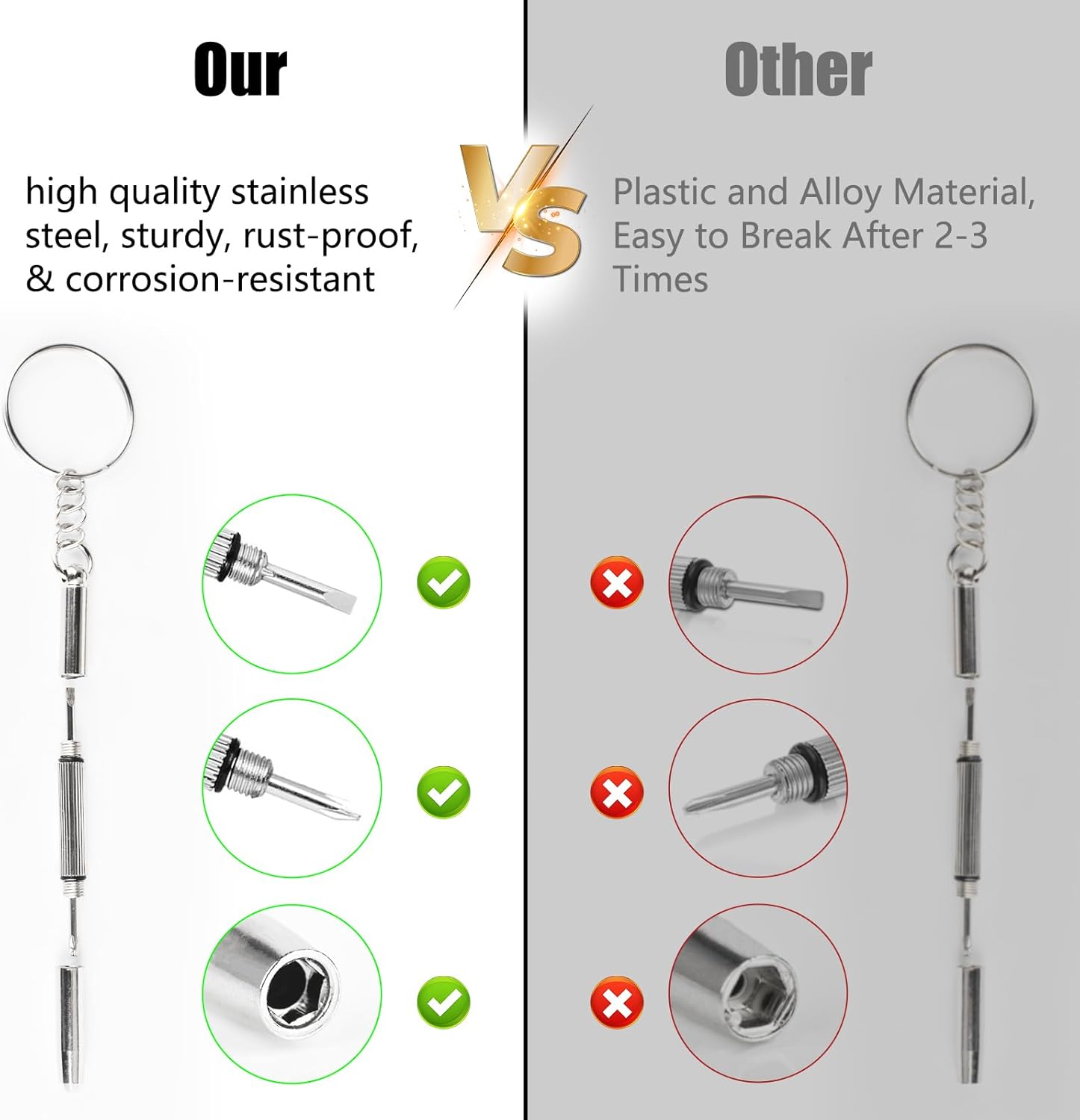 12 Pcs Keychain Eyeglass Screwdriver 3 in 1 Screwdriver Key Steel Eyeglass Screwdriver Eyeglass Screwdriver Repair Kit with Keychain Portable Screwdriver Hand Tools - Image 4