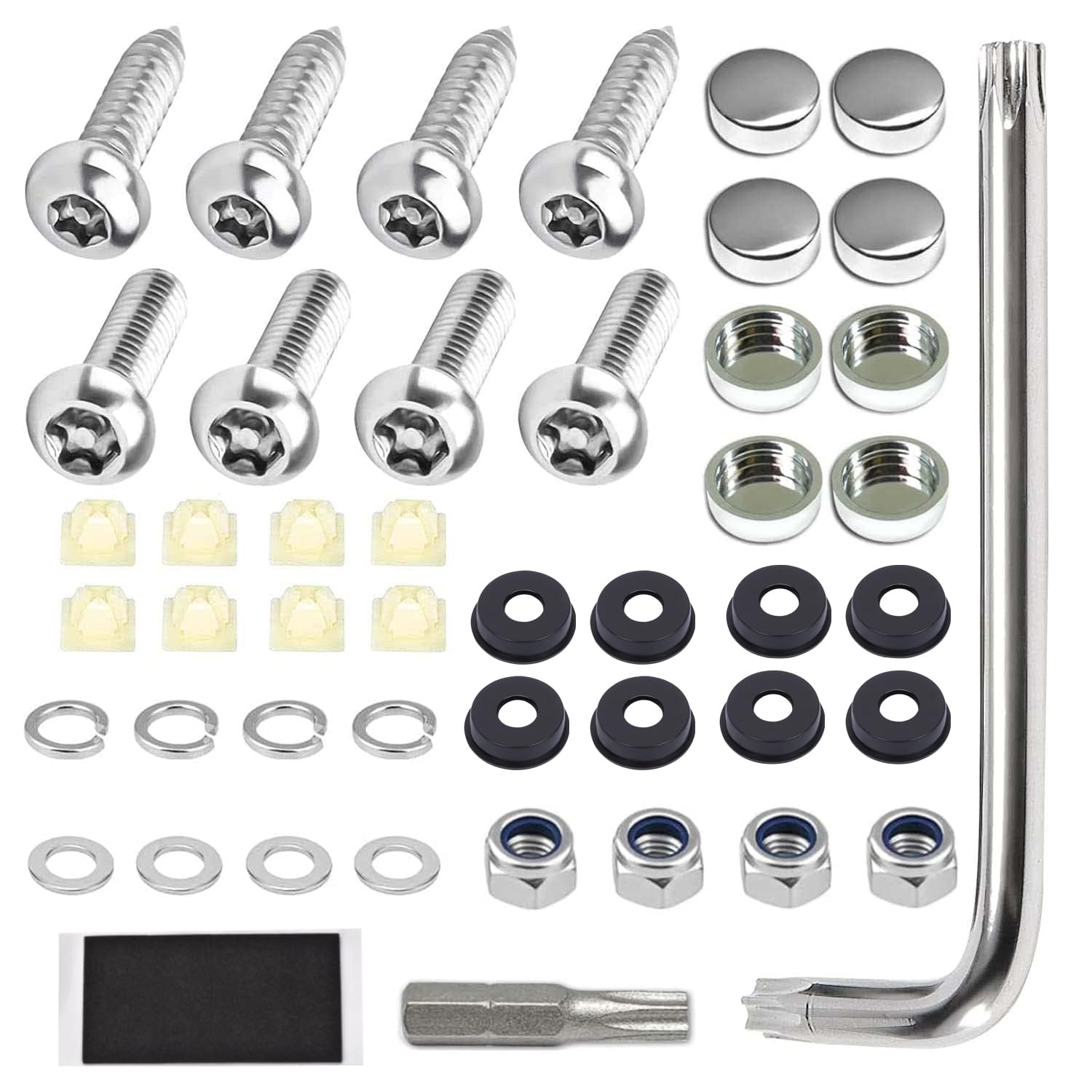 Anti Theft License Plate Screw Kit Tamper Proof License Screws Car License Plate Bolts 304 Stainless Steel Plate Mounting Hardware - 1/4’’ Screws with Chrome Screw Caps - Image 1