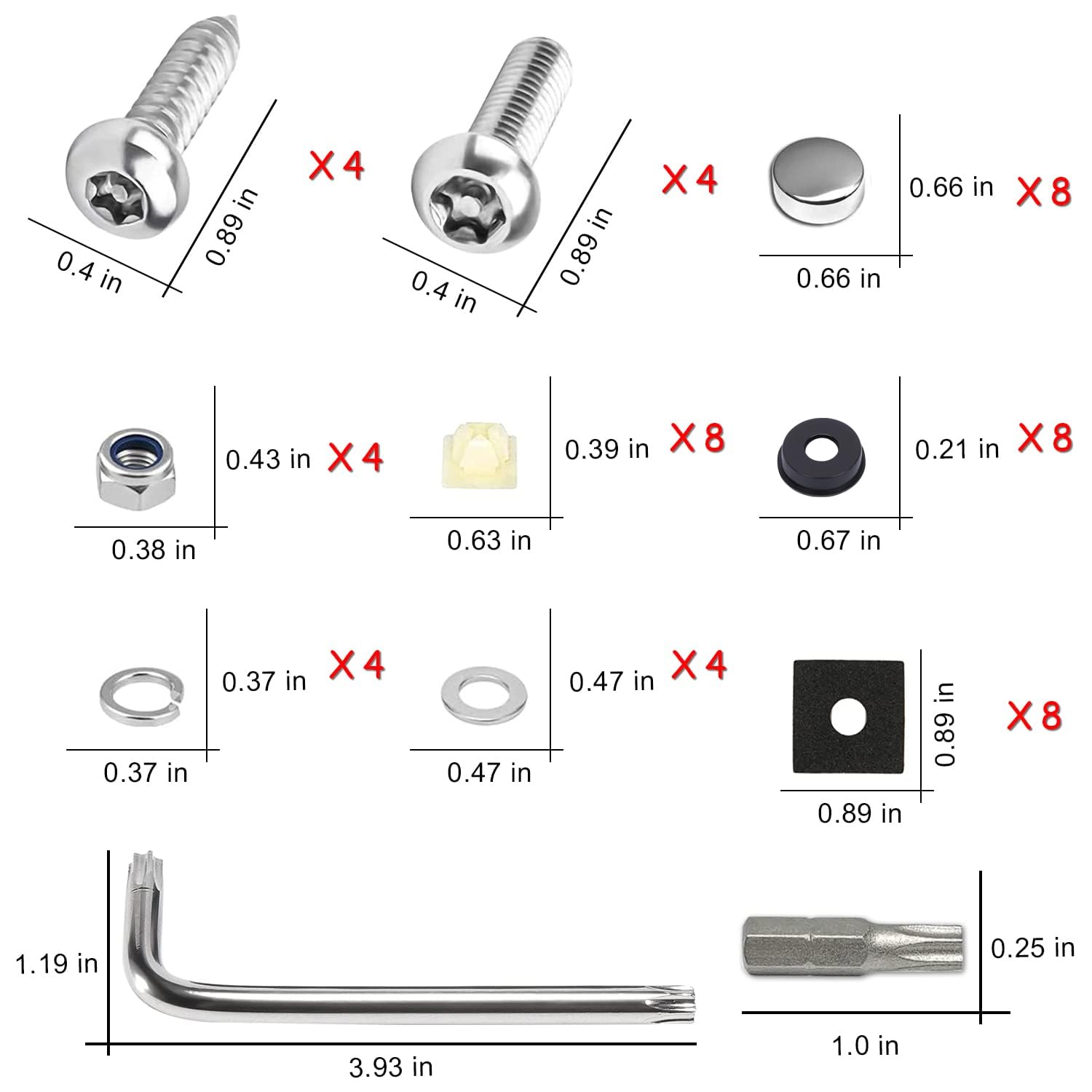 Anti Theft License Plate Screw Kit Tamper Proof License Screws Car License Plate Bolts 304 Stainless Steel Plate Mounting Hardware - 1/4’’ Screws with Chrome Screw Caps - Image 2