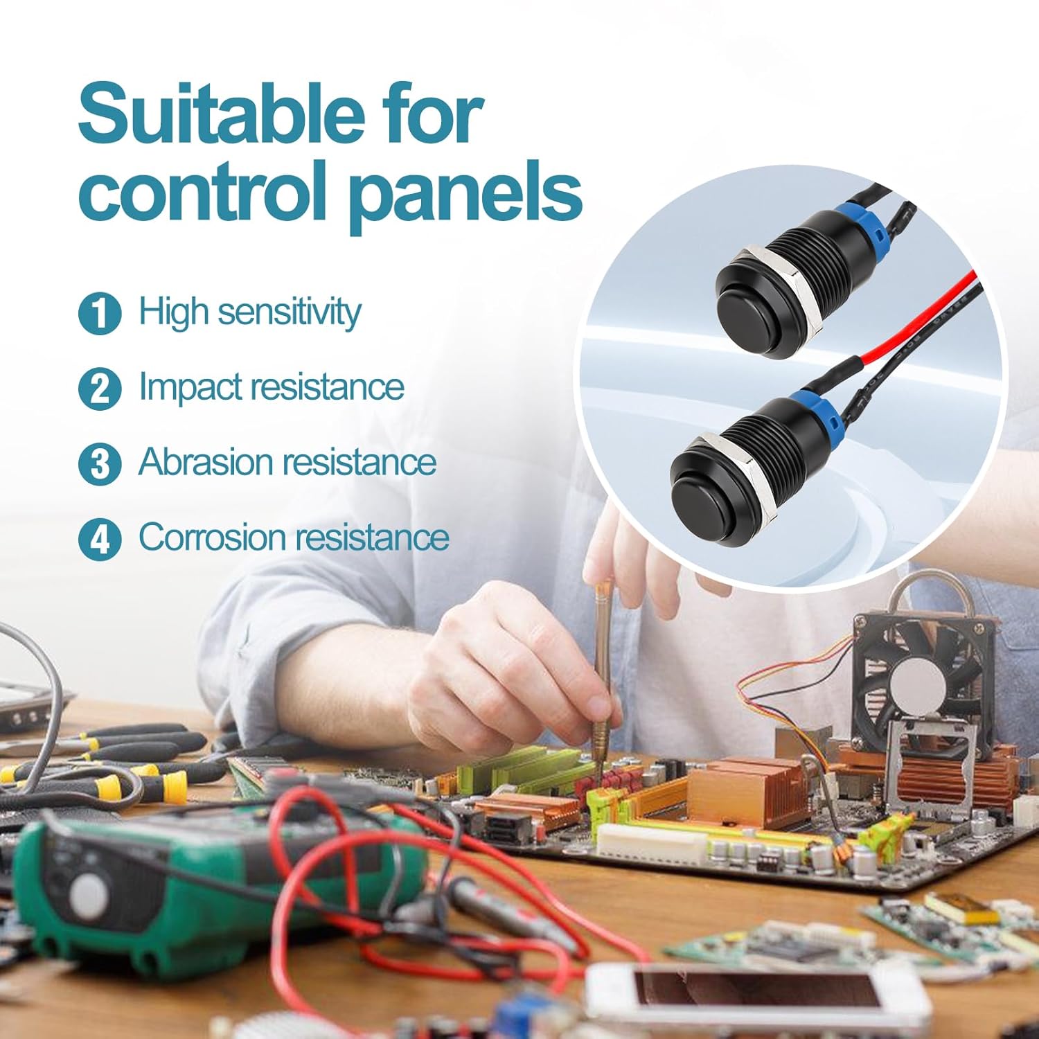 12mm Latching Push Button Switch - Raised Head, Normally Open ON - Off, with Pre - soldered Cable, Aluminium Alloy Shell, for 12V/24V/36V/110V, Waterproof IP66, Without LED (10PCS) - Image 4