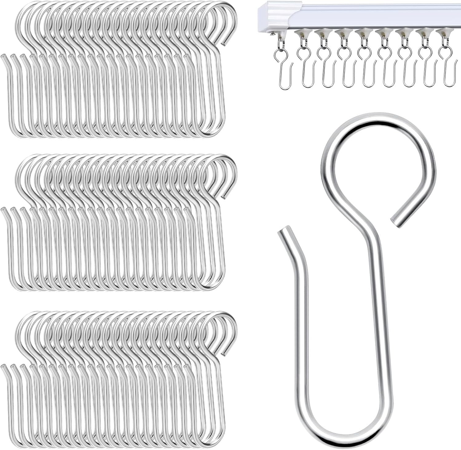 S-Shaped Small Metal Curtain Hooks - 60 Pcs Drapery Hooks for Ceiling Track - Image 1