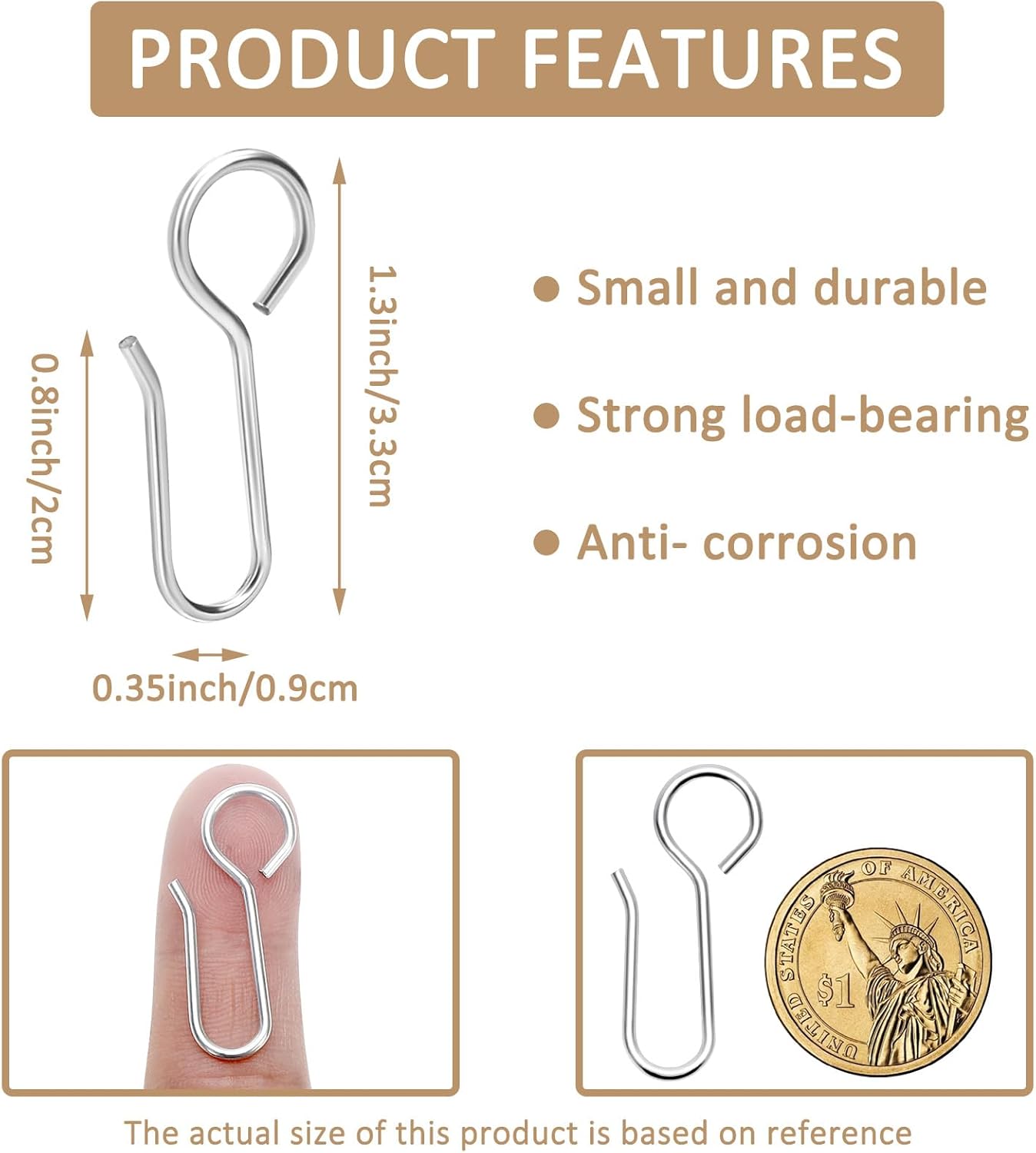 S-Shaped Small Metal Curtain Hooks - 60 Pcs Drapery Hooks for Ceiling Track - Image 2