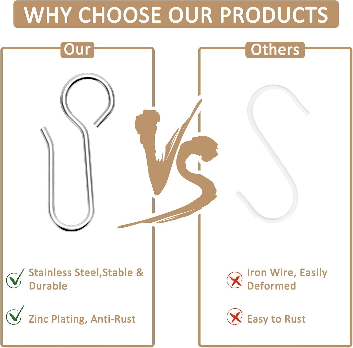 S-Shaped Small Metal Curtain Hooks - 60 Pcs Drapery Hooks for Ceiling Track - Image 3