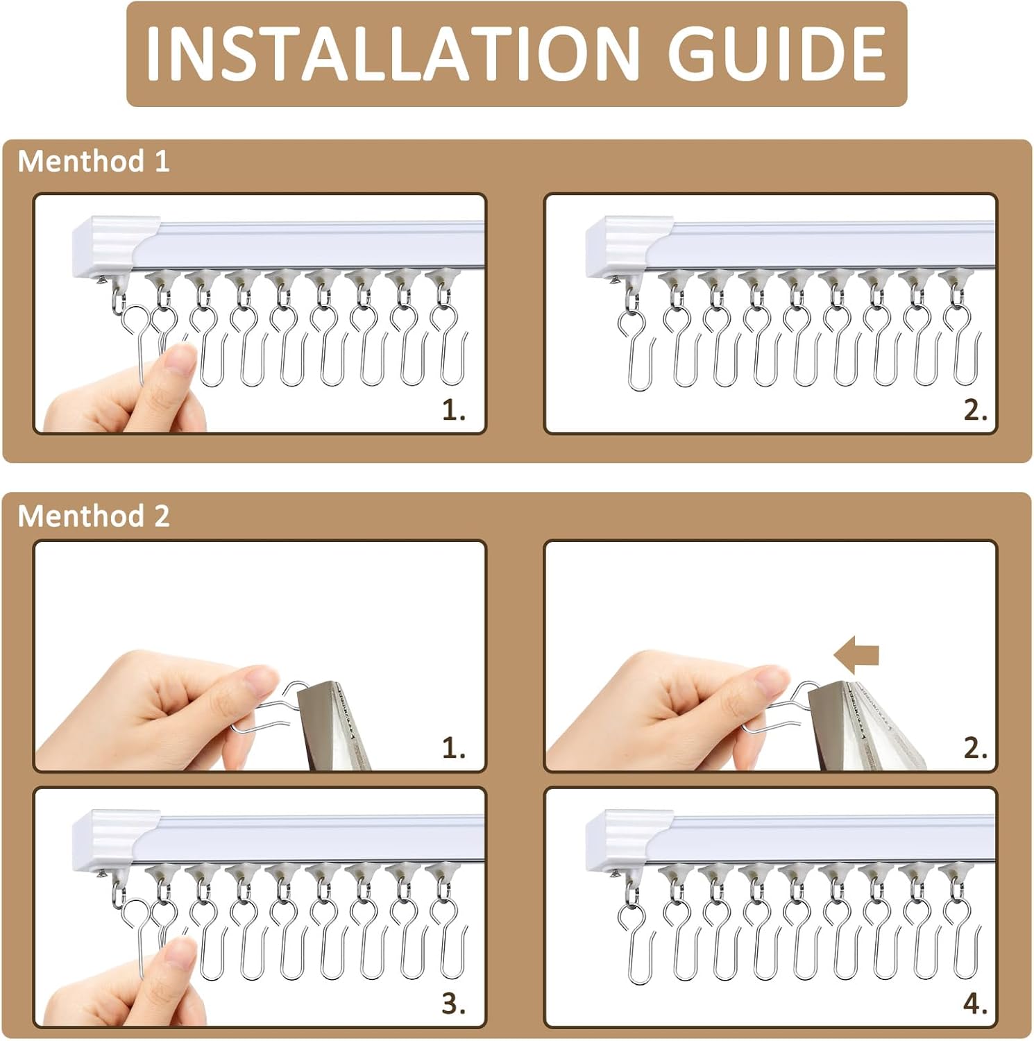 S-Shaped Small Metal Curtain Hooks - 60 Pcs Drapery Hooks for Ceiling Track - Image 4