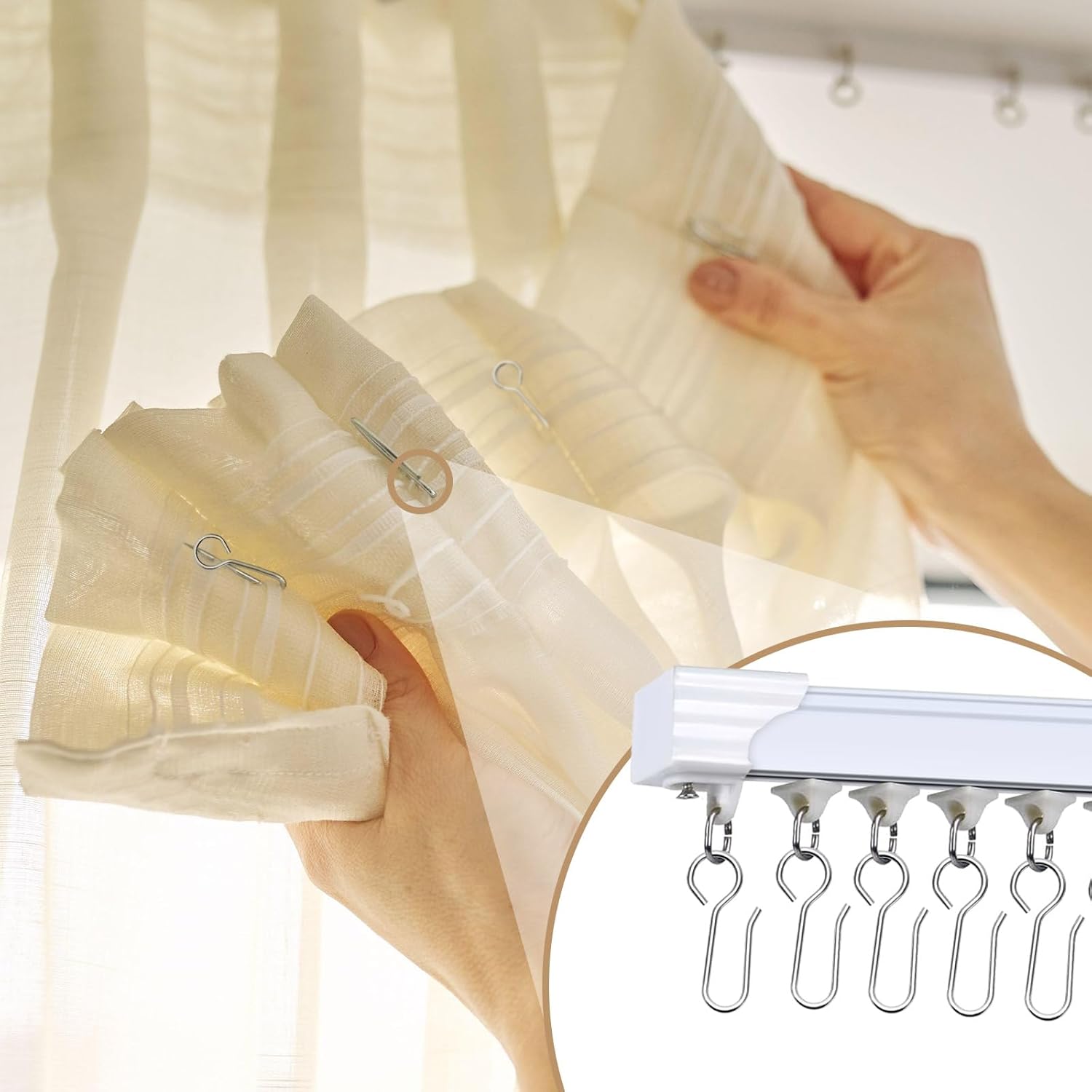 S-Shaped Small Metal Curtain Hooks - 60 Pcs Drapery Hooks for Ceiling Track - Image 6