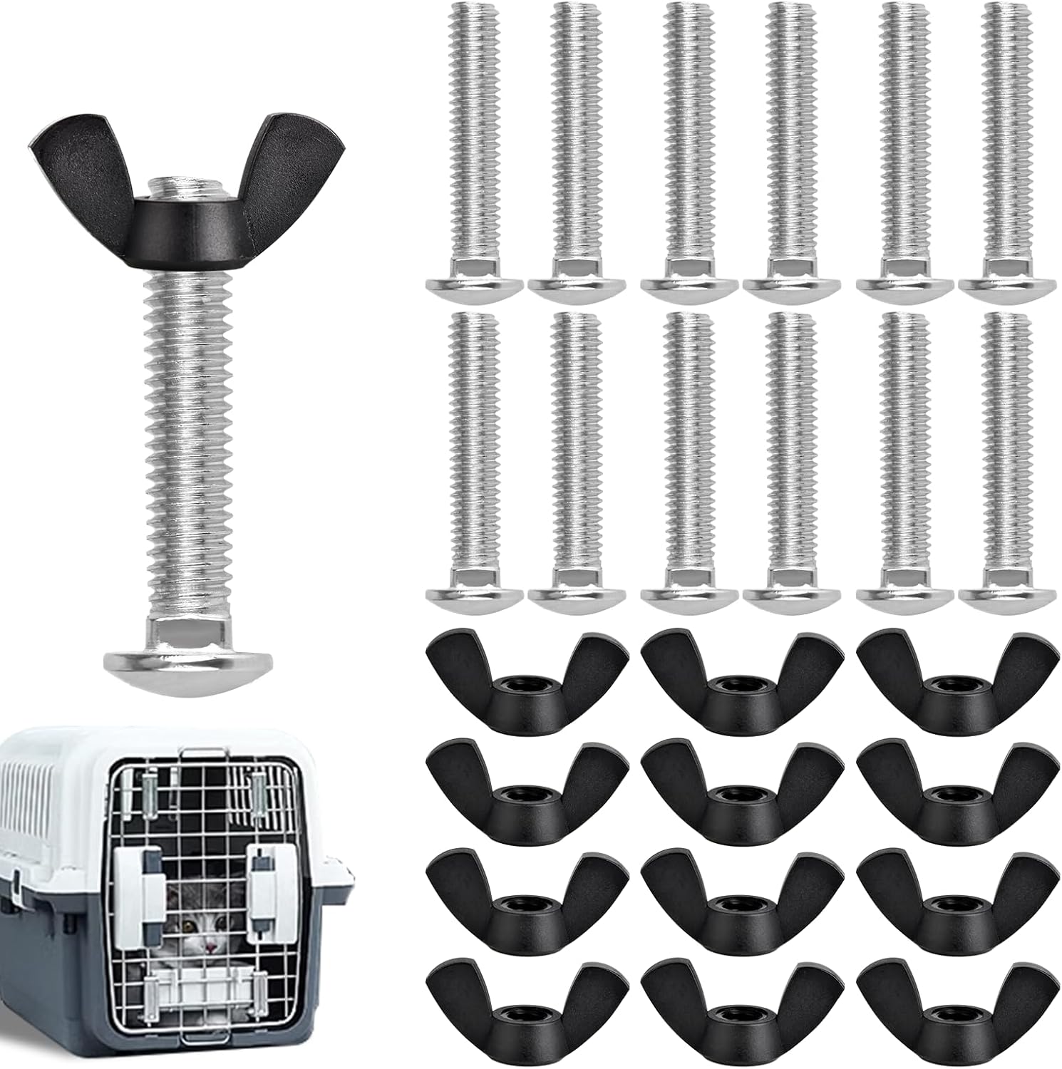 M6 Pet Carrier Fasteners Kennel Replacement Bolts for Plastic Cat Crate and Dog Crate Dog Kennel Accessories Cat Cage Carrier Parts(12 Set) - Image 1