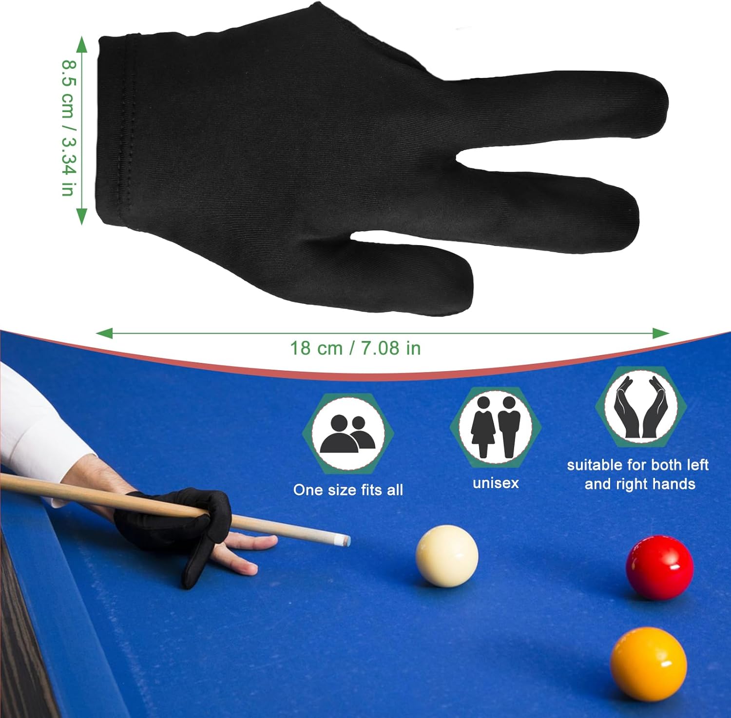 3 Fingers Pool Gloves 20Pcs Billiard Glove Universal Cue Sports Gloves Pool Left Right Hand Gloves Breathable Elastic Show Gloves Sport Gloves for Billiard Accessories, Black - Image 3