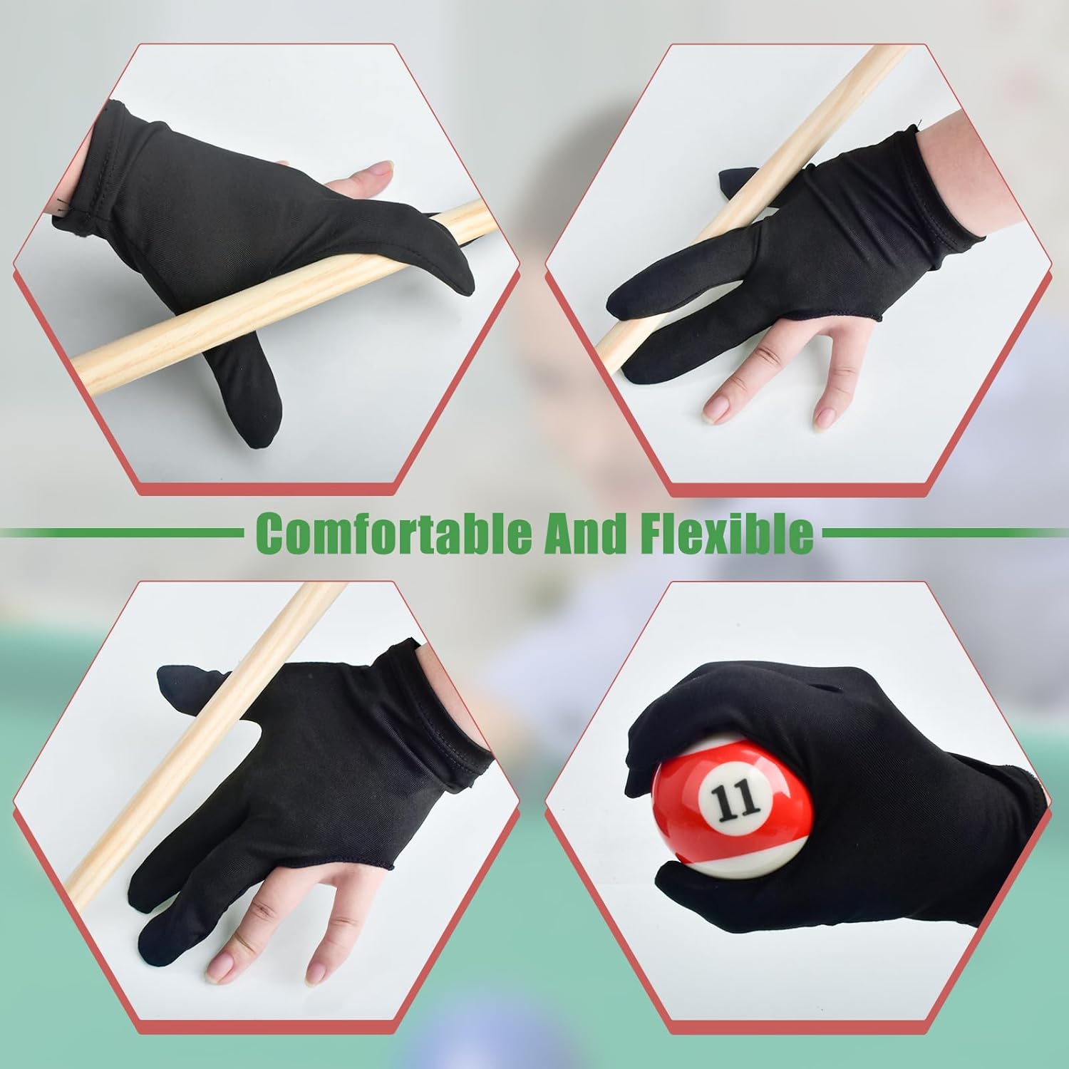 3 Fingers Pool Gloves 20Pcs Billiard Glove Universal Cue Sports Gloves Pool Left Right Hand Gloves Breathable Elastic Show Gloves Sport Gloves for Billiard Accessories, Black - Image 4