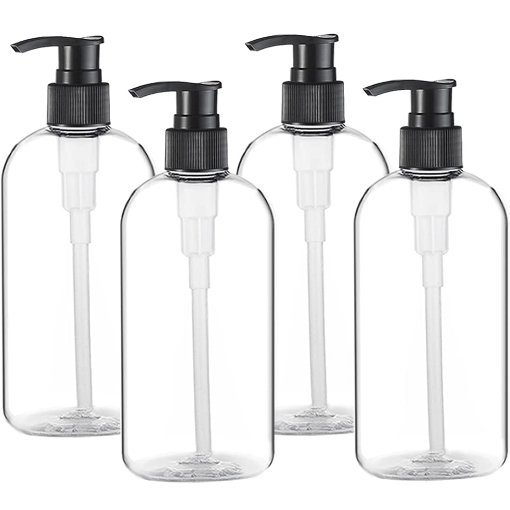 Empty Plastic Pump Bottles Dispenser 4 Pack 16oz/500ml Portable Clear BPA-Free Cylinder Shampoo Loti Hand Pump Bottle Durable Refillable Ctainers - Image 1