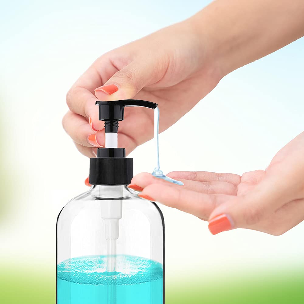 Empty Plastic Pump Bottles Dispenser 4 Pack 16oz/500ml Portable Clear BPA-Free Cylinder Shampoo Loti Hand Pump Bottle Durable Refillable Ctainers - Image 2