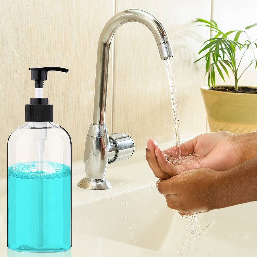 Empty Plastic Pump Bottles Dispenser 4 Pack 16oz/500ml Portable Clear BPA-Free Cylinder Shampoo Loti Hand Pump Bottle Durable Refillable Ctainers - Image 3