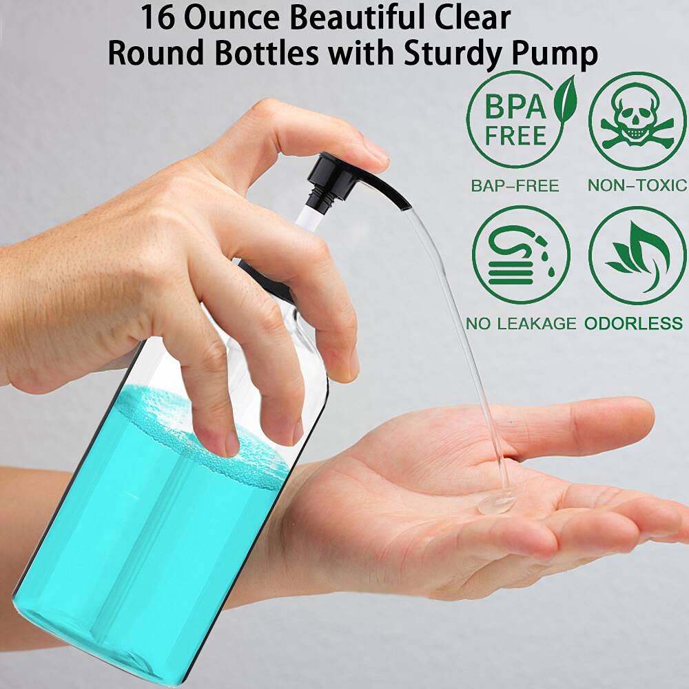 Empty Plastic Pump Bottles Dispenser 4 Pack 16oz/500ml Portable Clear BPA-Free Cylinder Shampoo Loti Hand Pump Bottle Durable Refillable Ctainers - Image 4